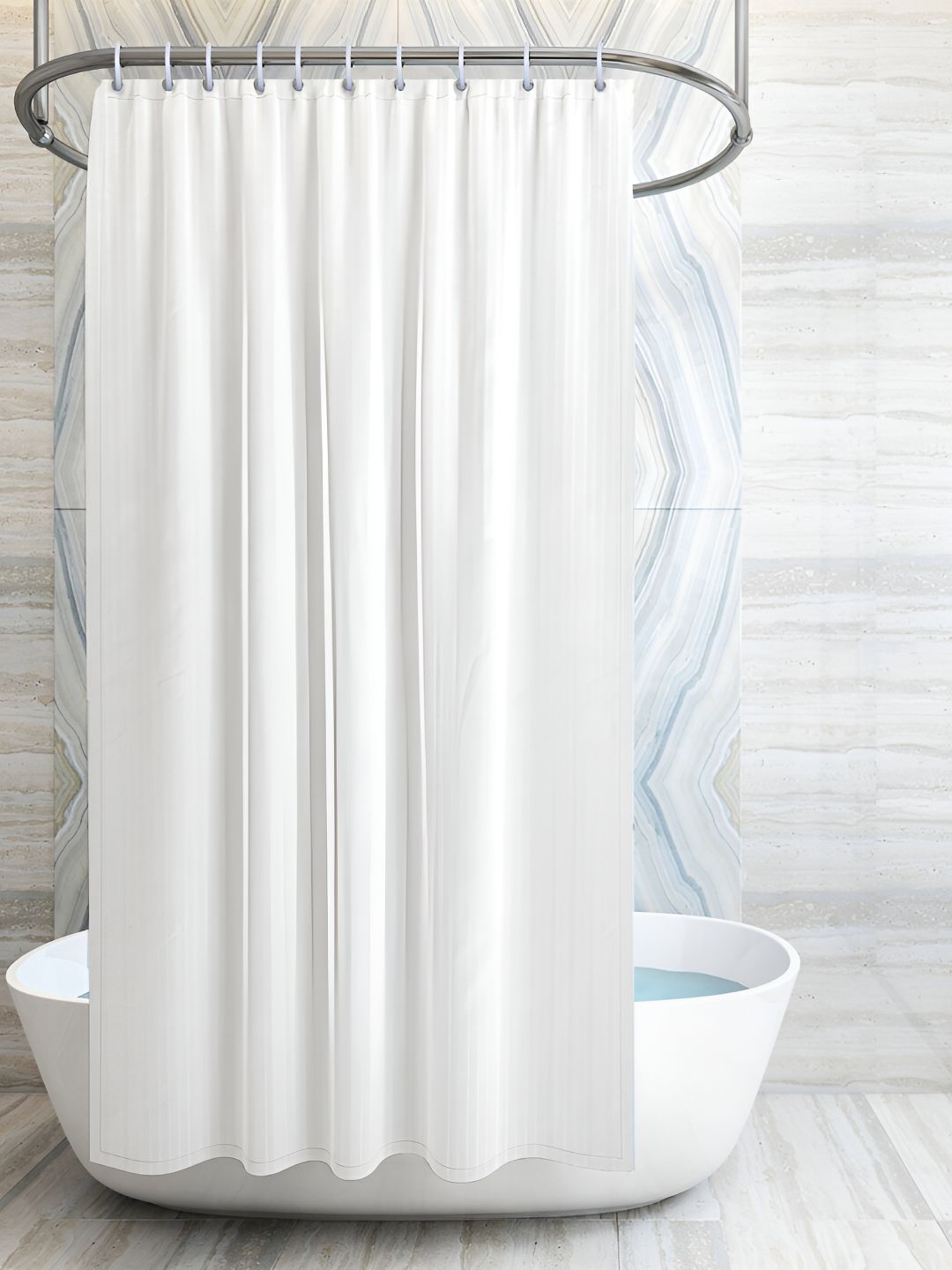 MONKDECOR White Striped Water Repellent Shower Curtain