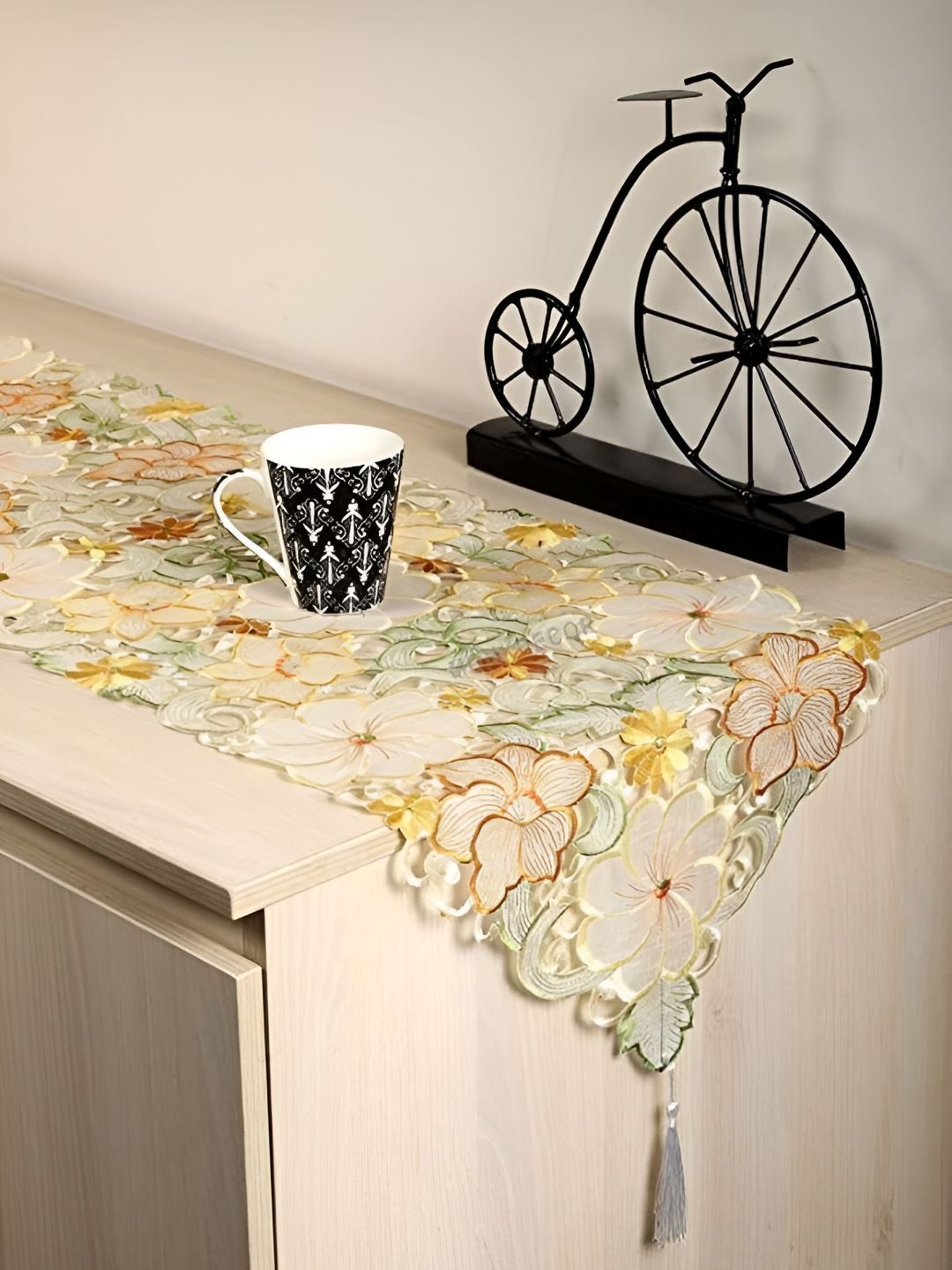 MONKDECOR Yellow & Green Embroidered Table Runner