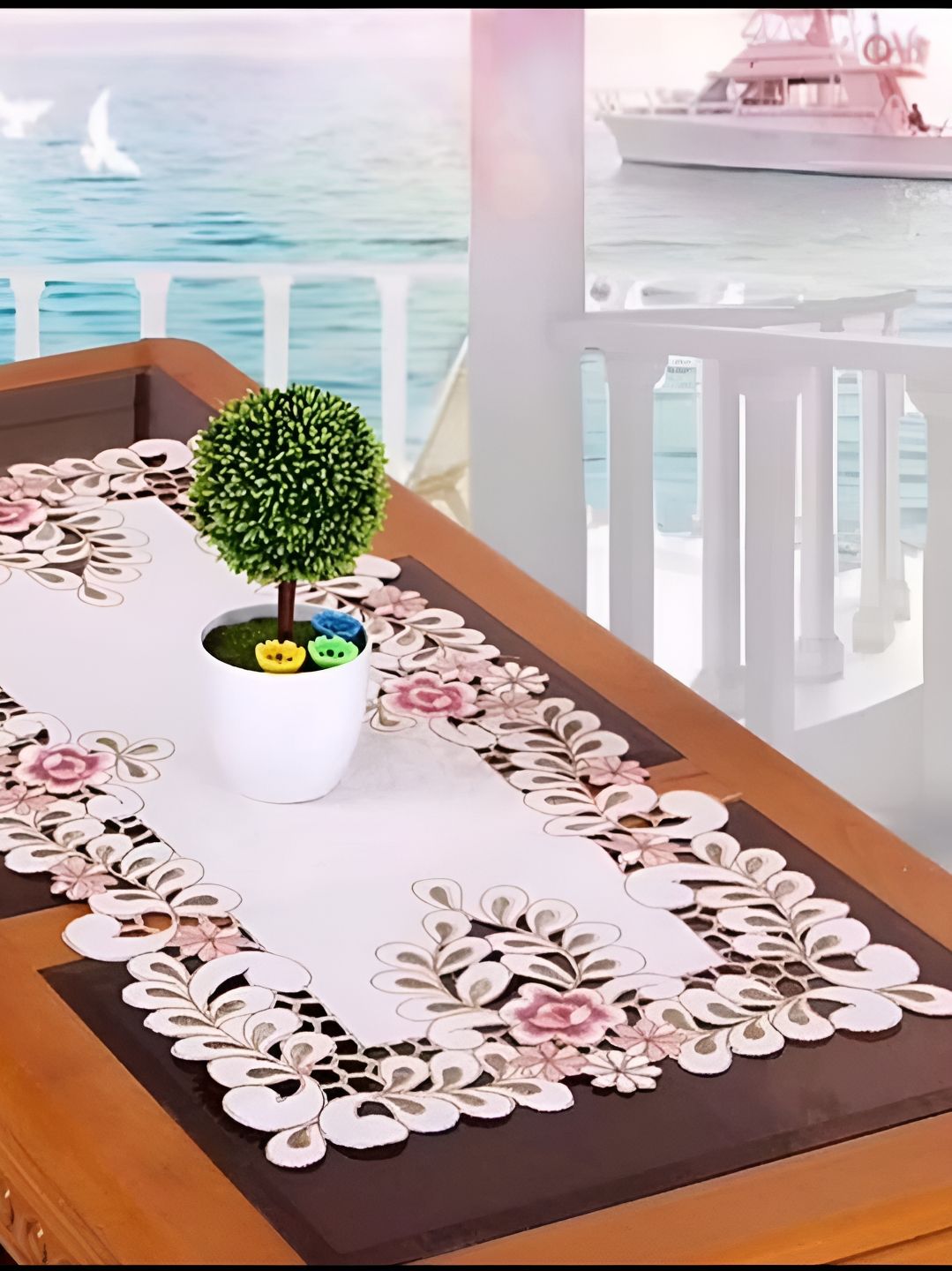 MONKDECOR White Embroidered Table Runners