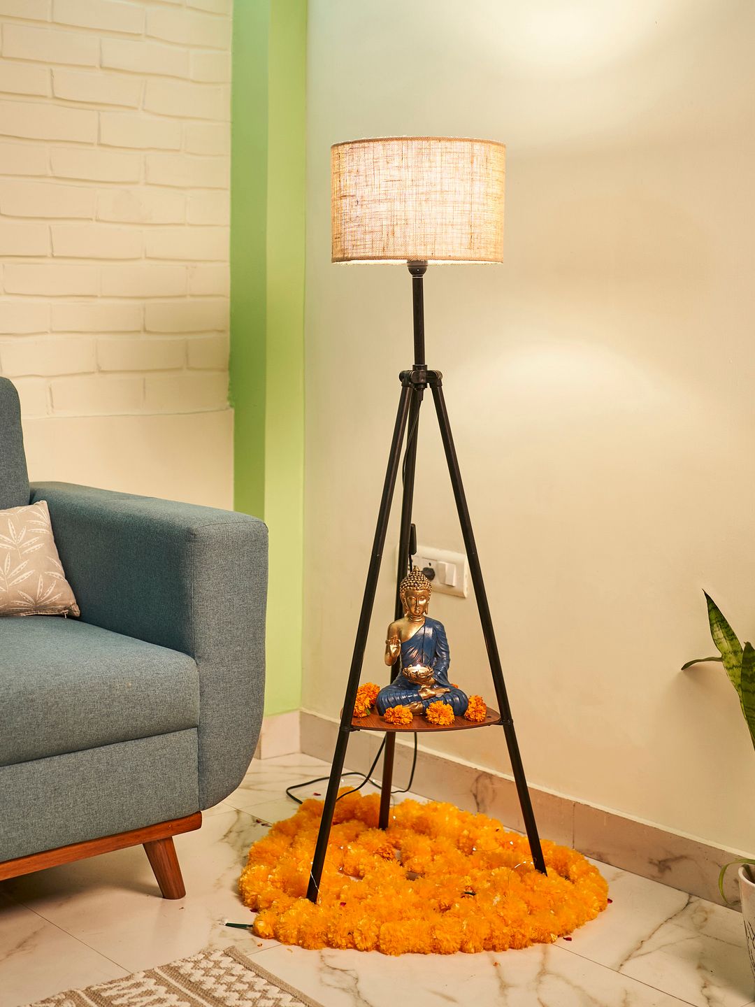 Buy Crosscut Beige & Black Metal Cylinder Shaped Floor Lamp With