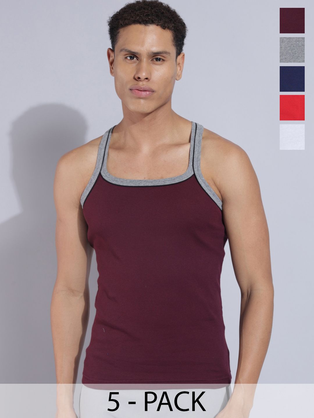 Dollar Bigboss Men Solid Pack of 5 Cotton Racerback Styled Gym Vest