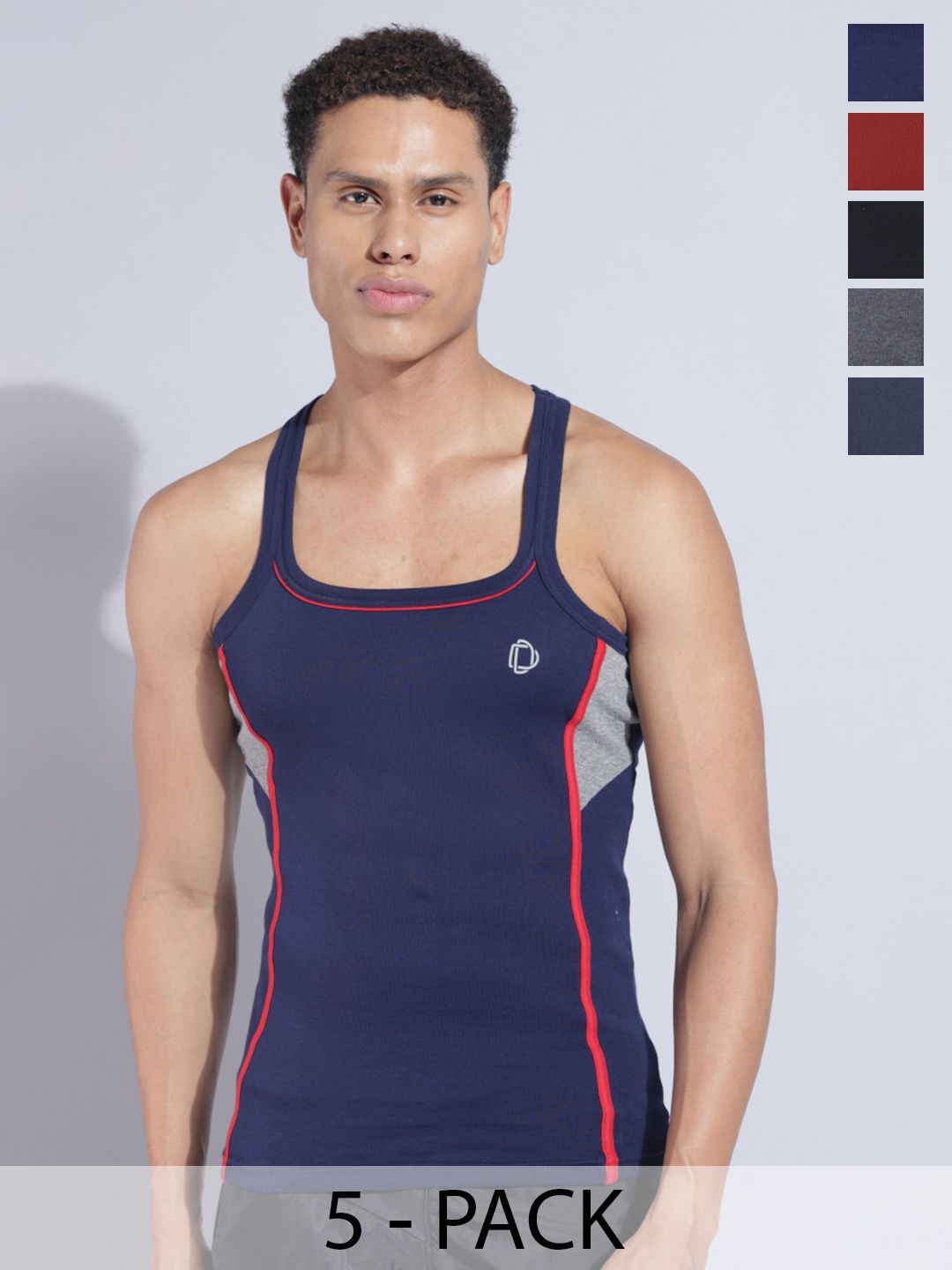 Dollar Bigboss Men Solid Pack of 5 Cotton Racerback Styled Gym Vest
