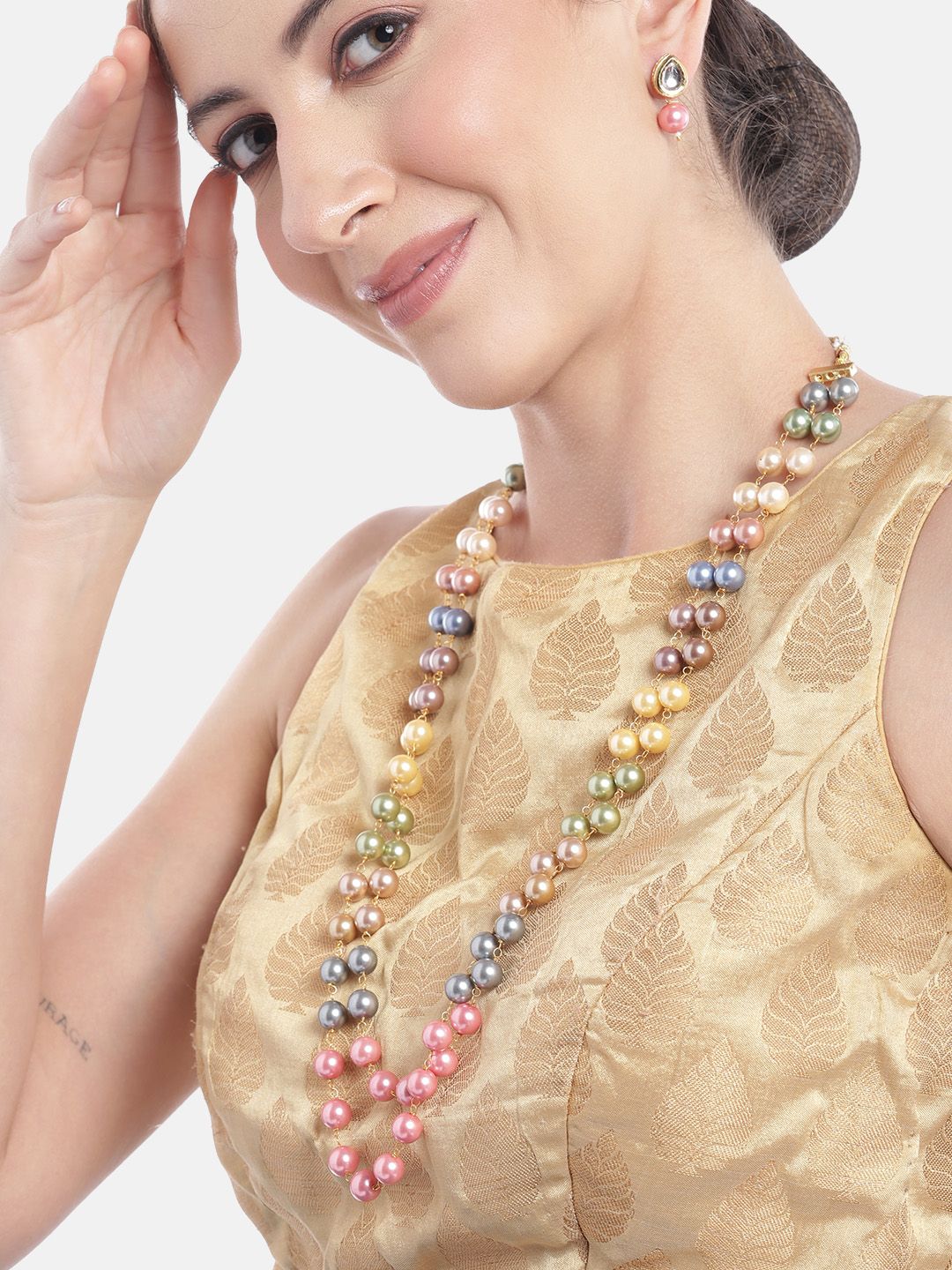 Anouk Gold-Plated Pearl-Studded Layered Jewellery Set