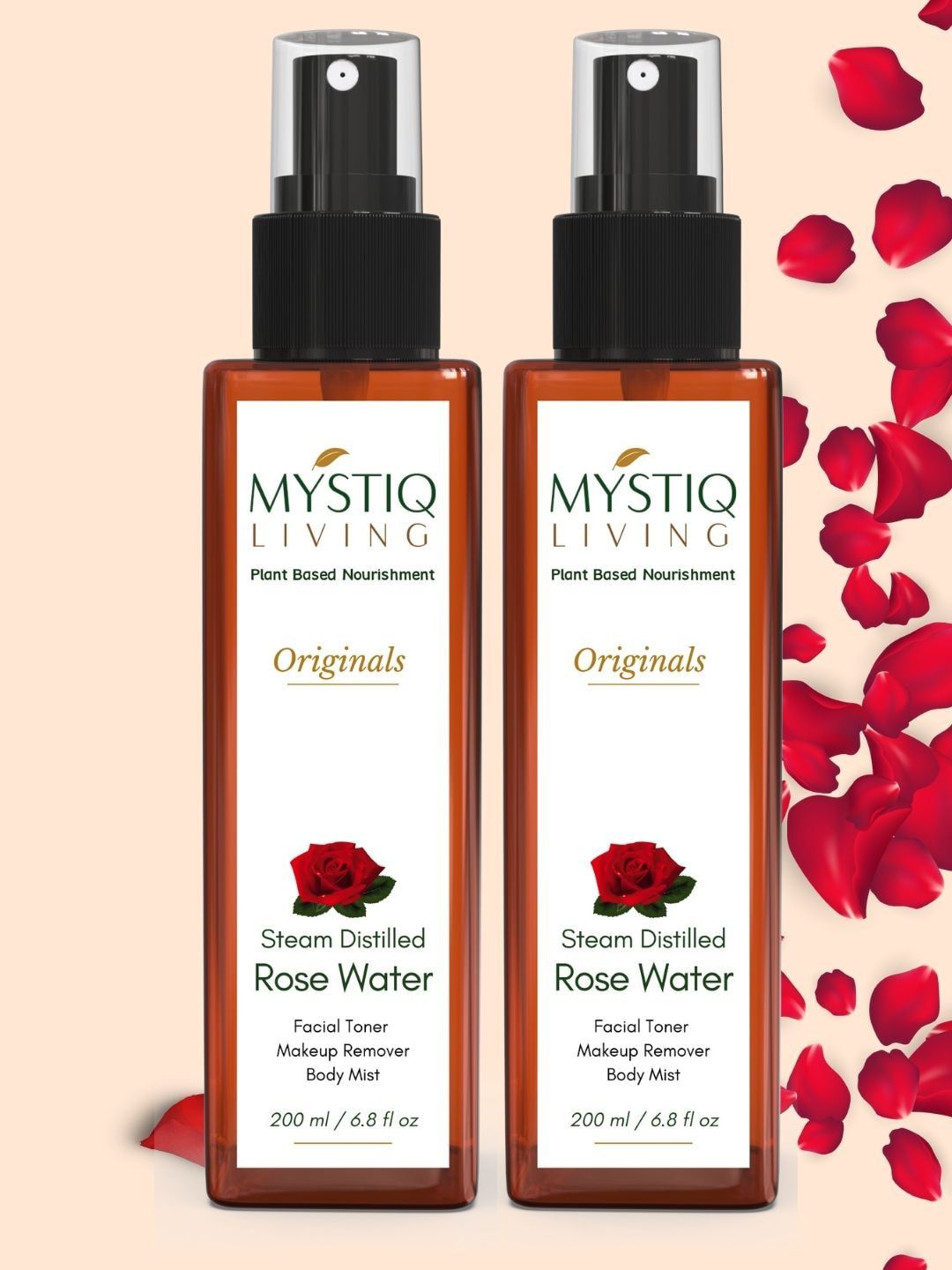MYSTIQ LIVING Originals Set of 2 Steam Distilled Rose Water Face Toner & Mist- 200ml each