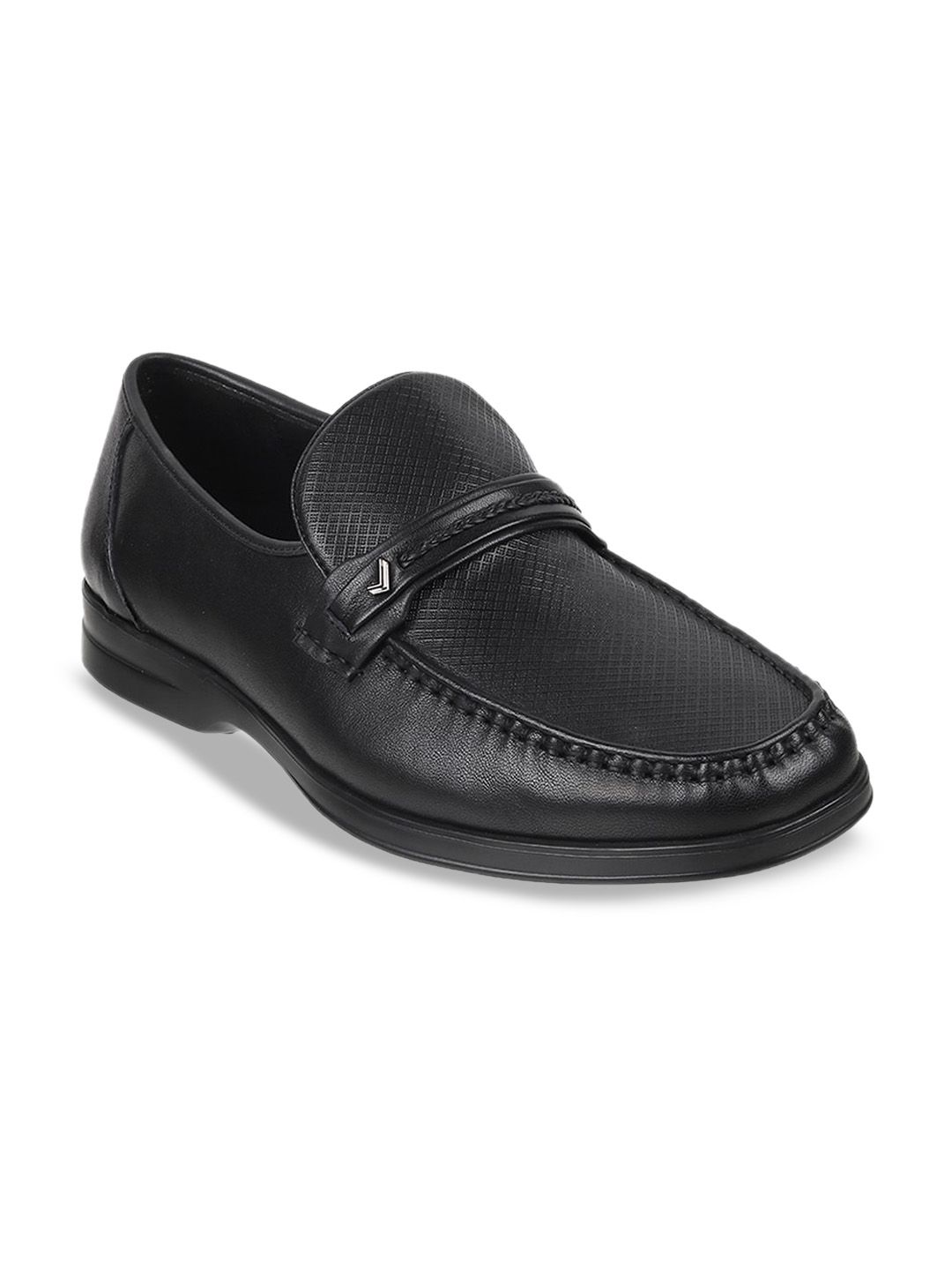 DAVINCHI Men Textured Round Toe Leather Loafers Shoes