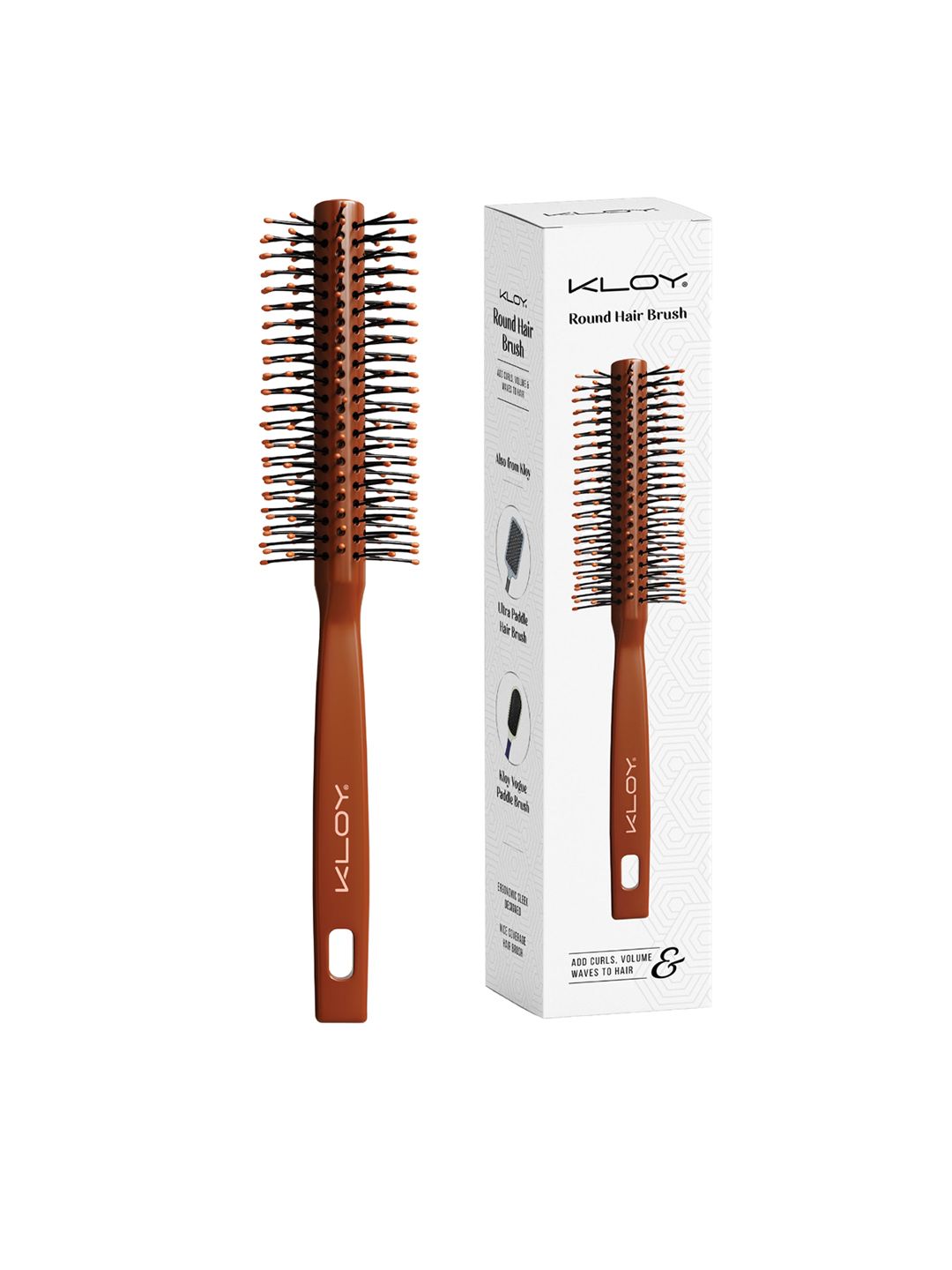 KLOY Round Hair Brush with Soft Ball-Pointed Flexible Bristles - Chocolate Brown