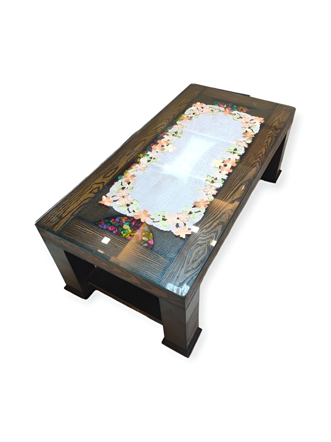 TANLOOMS Brown & White Floral Embroidered Rectangle Table Runner