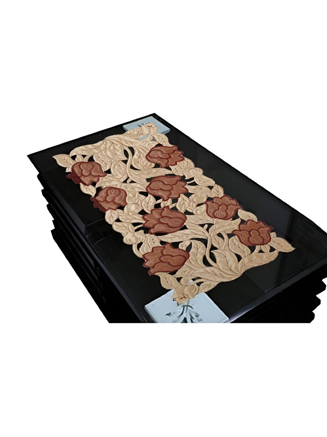 TANLOOMS Beige & Brown Floral Embroidered Rectangle Table Runner