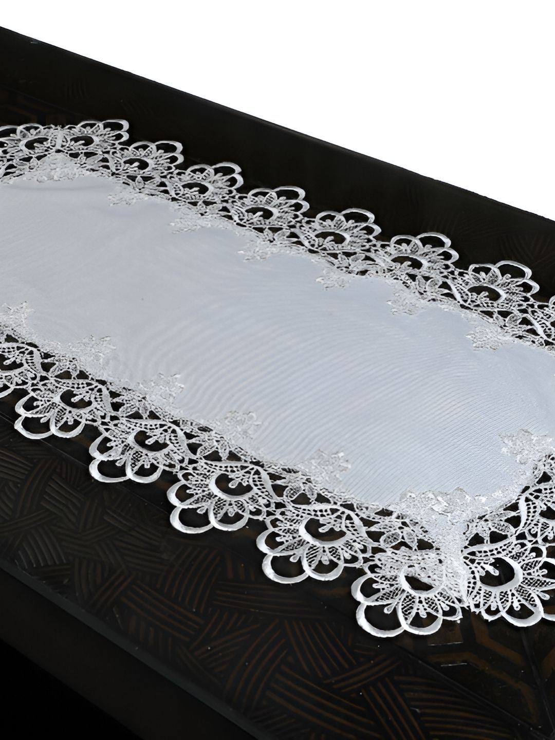 TANLOOMS White Tissue Plain Lace Design Table Runner