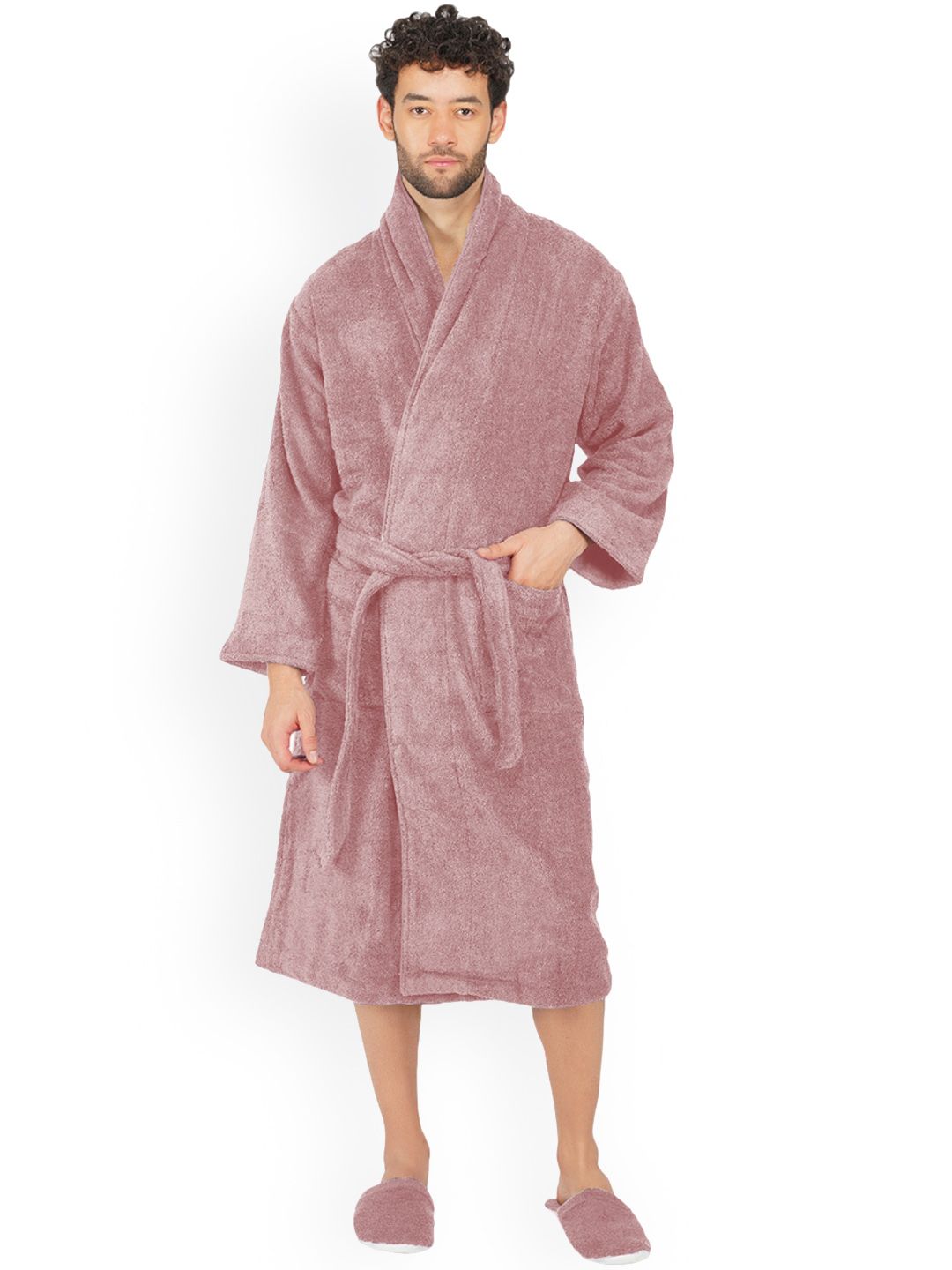 RANGOLI Men Pure Cotton 400 GSM Bath Robe With Slippers