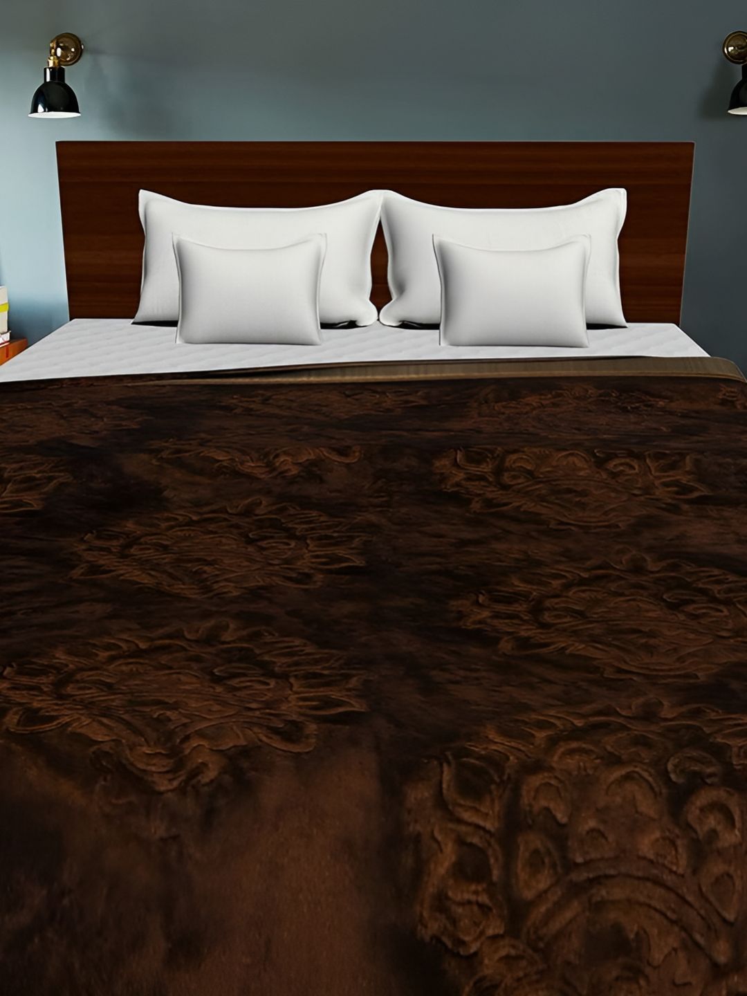 Comfowell Comfowell Brown Floral Microfiber Mild Winter 500 GSM Double Bed Blanket
