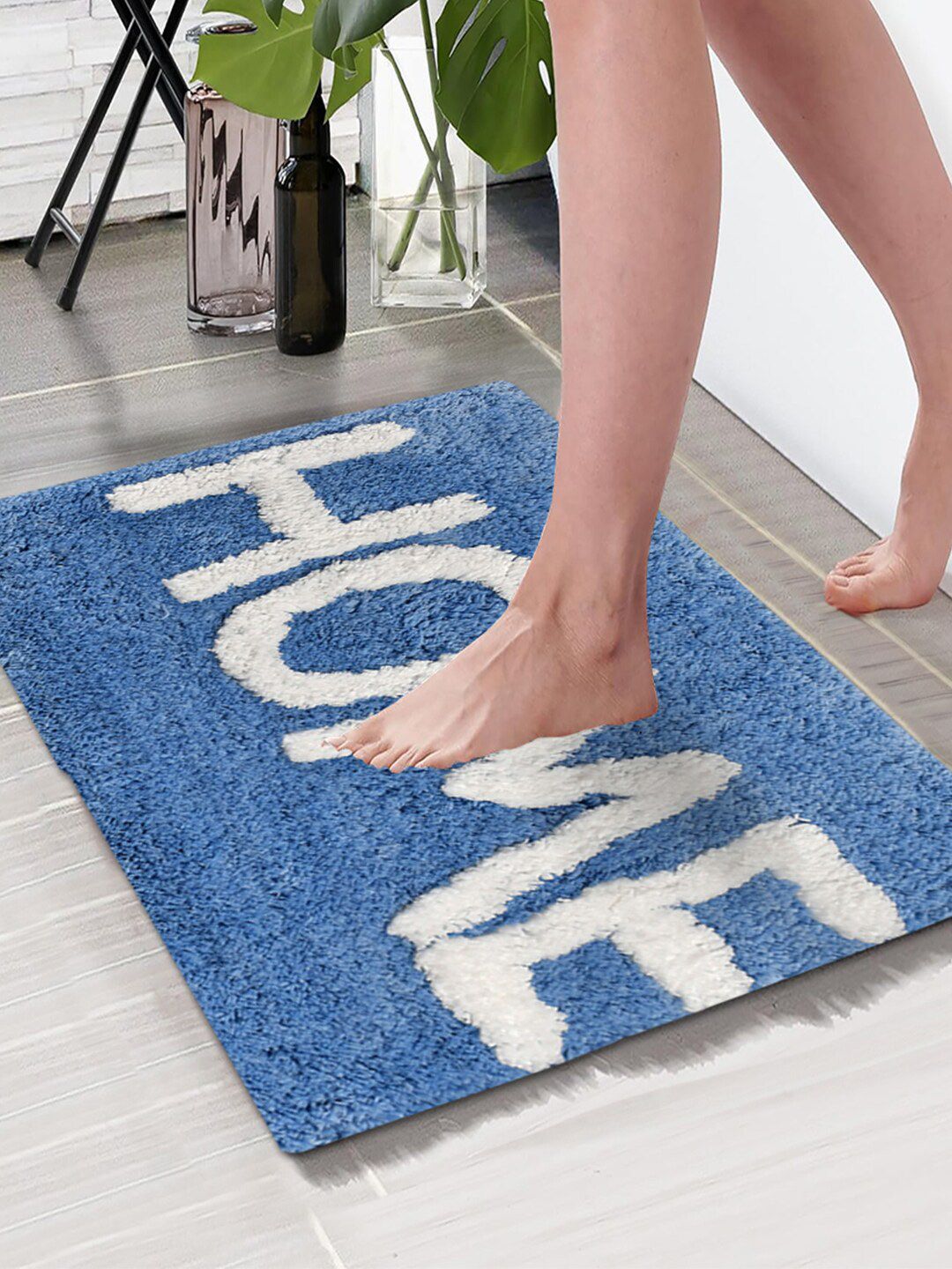 Aura Blue & White Home Design 1850 GSM Microfiber Large Bath Mat