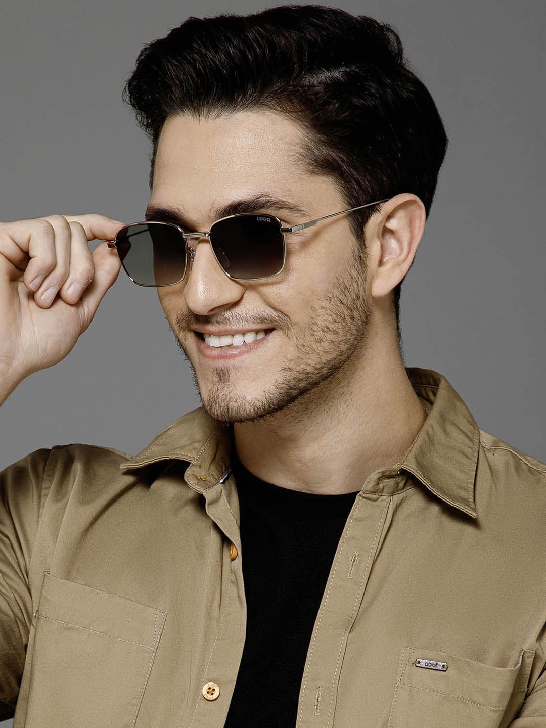 IDOR Unisex Rectangle Sunglasses with UV Protected Lens 2261-GD-GRDBLU