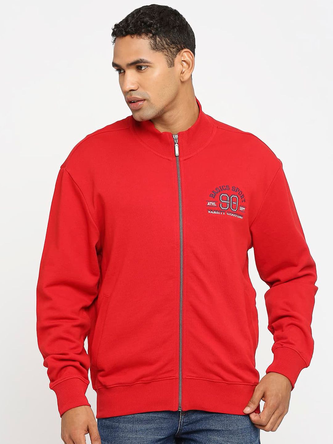 Basics Mock Collar Embroidered Bomber Jacket