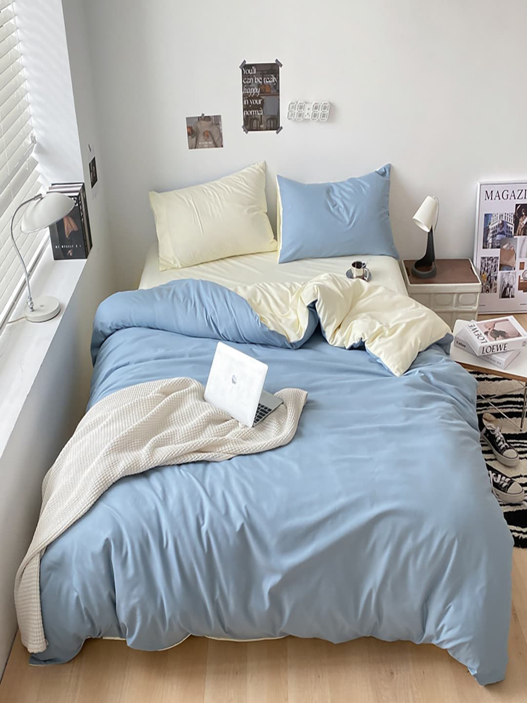 JC HOME Blue 4 Pieces Regular Double King Bedding Set