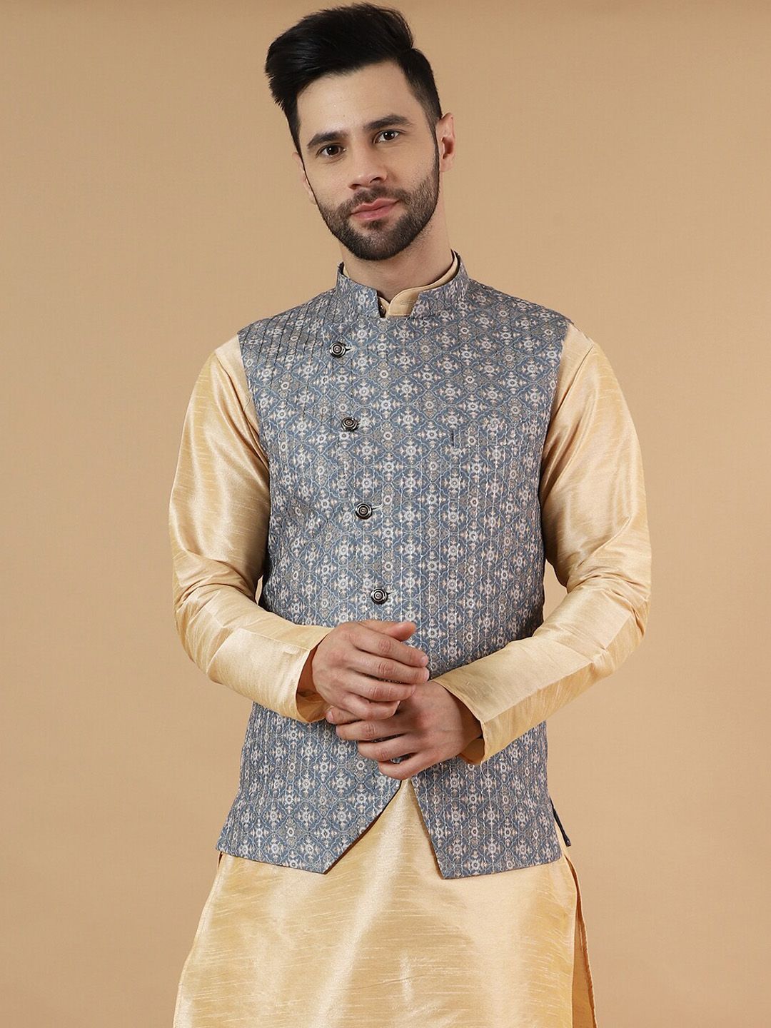 Wintage Printed Cotton Silk Nehru Jacket