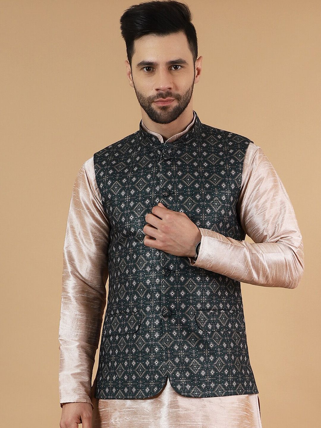 Wintage Printed Cotton Silk Nehru Jacket