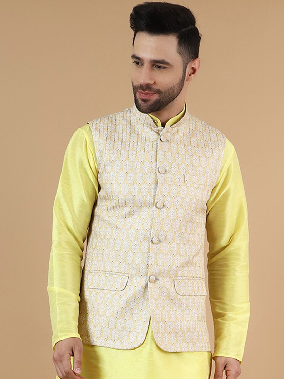 Wintage Floral Printed Cotton Silk Nehru Jacket