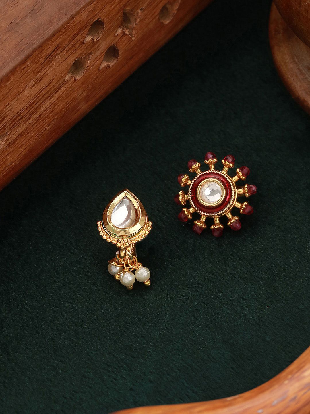 Jazz and Sizzle Set of 2 Gold-Plated Kundan Studded Septum Nosepins