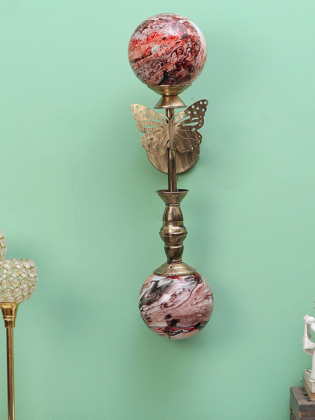 decorativeray Gold Toned & Brown Spherical Metal Wall Lamp