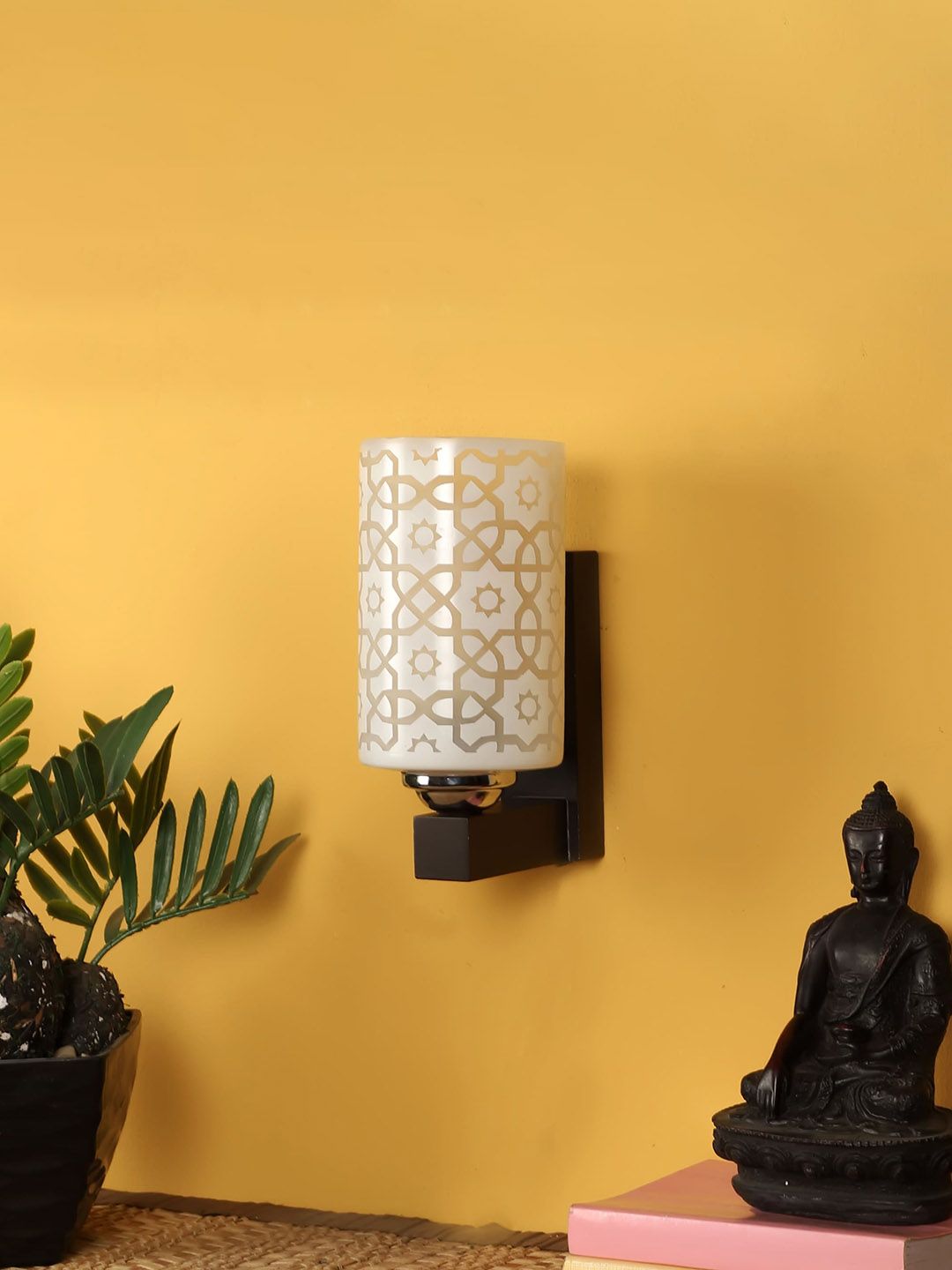decorativeray White & Brown Printed Cylinder Shaped Wooden Wall Lamp