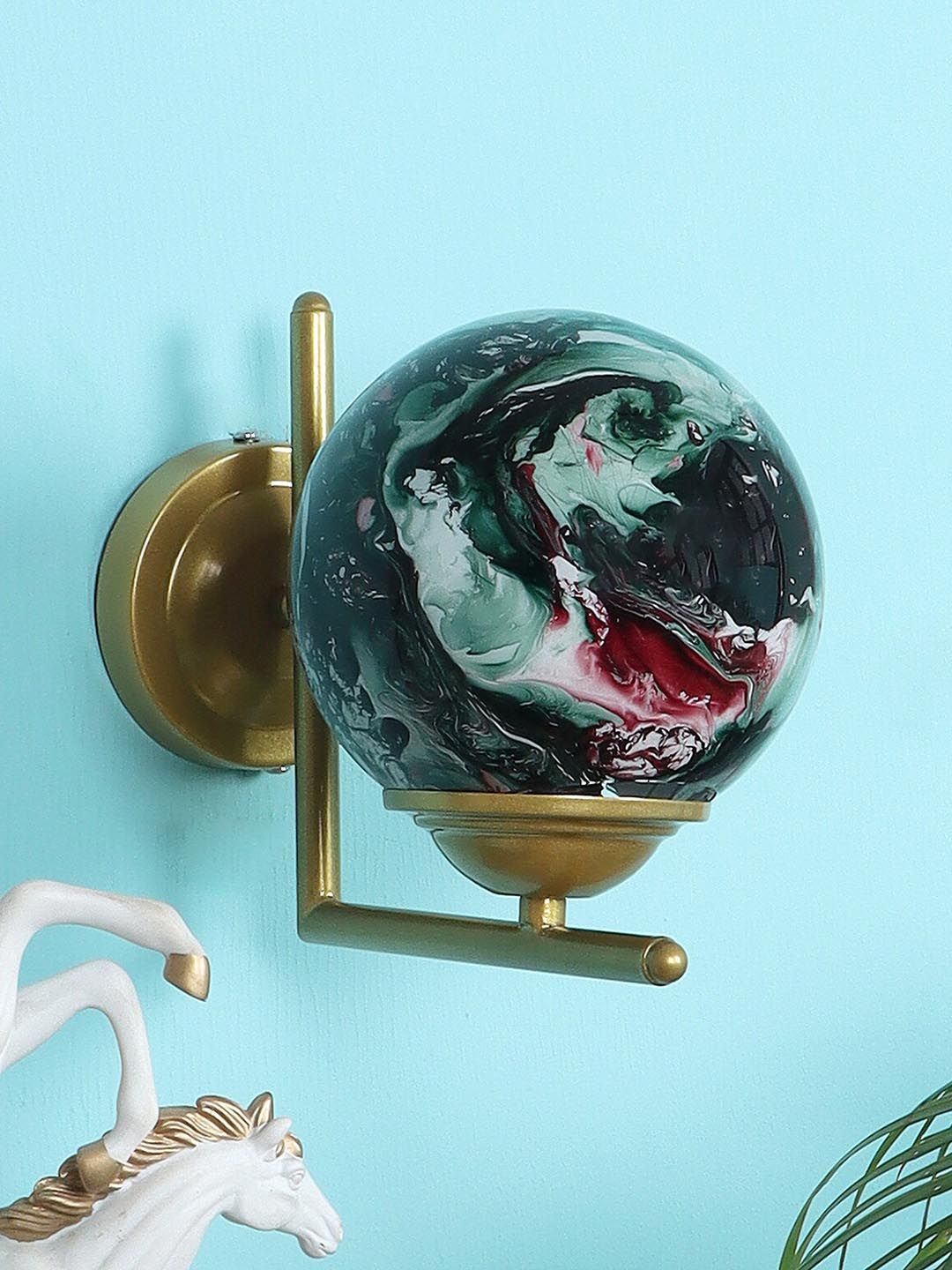 decorativeray Gold Toned & Green Spherical Shaped Wall Lamps