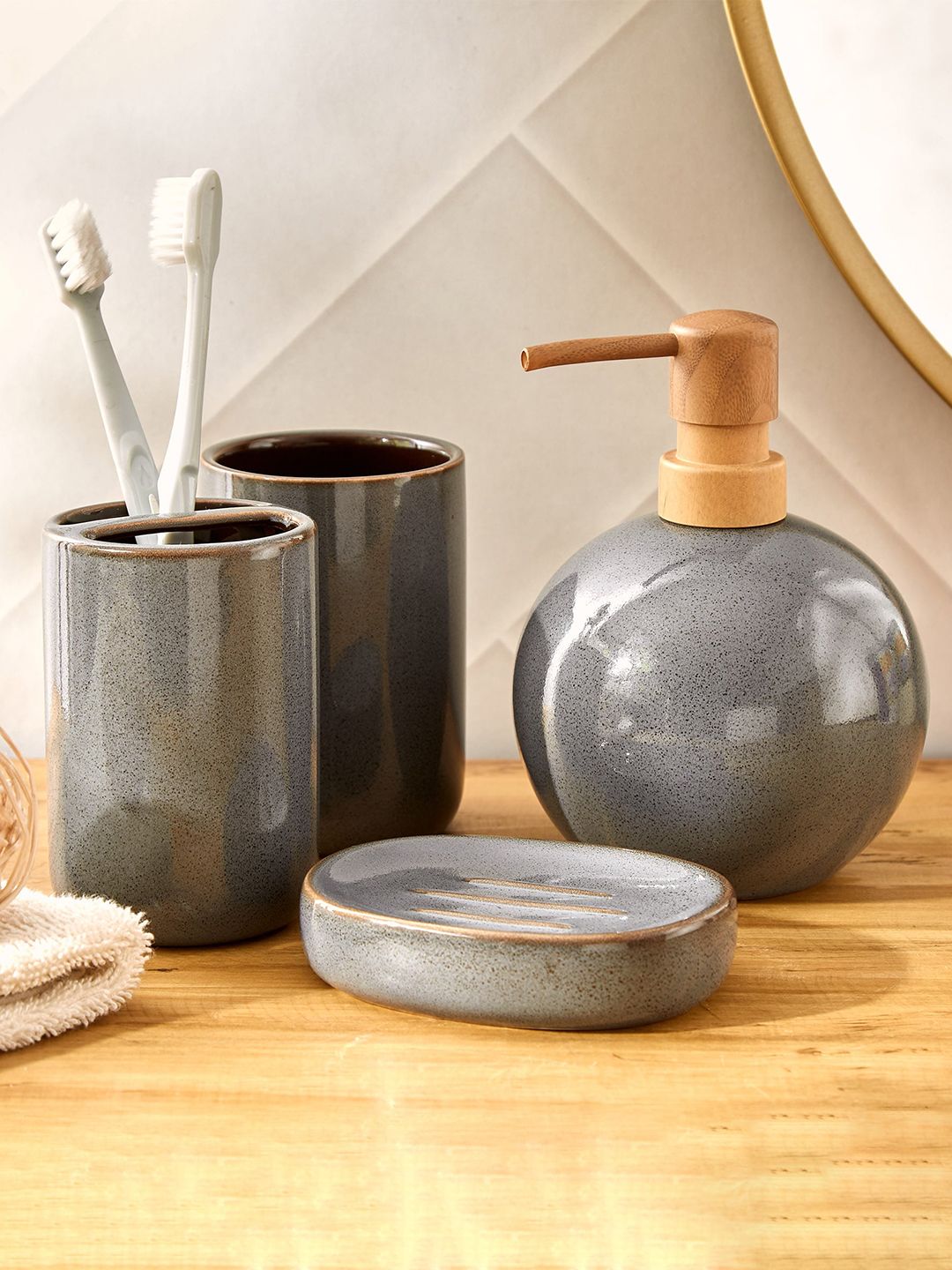 Home Centre Noelle Reactive Grey Ceramic Toothbrush Holder