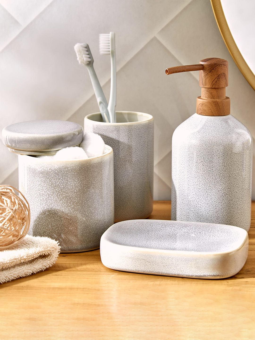 Home Centre Noelle Reactive Grey Textured Ceramic Cotton Jar