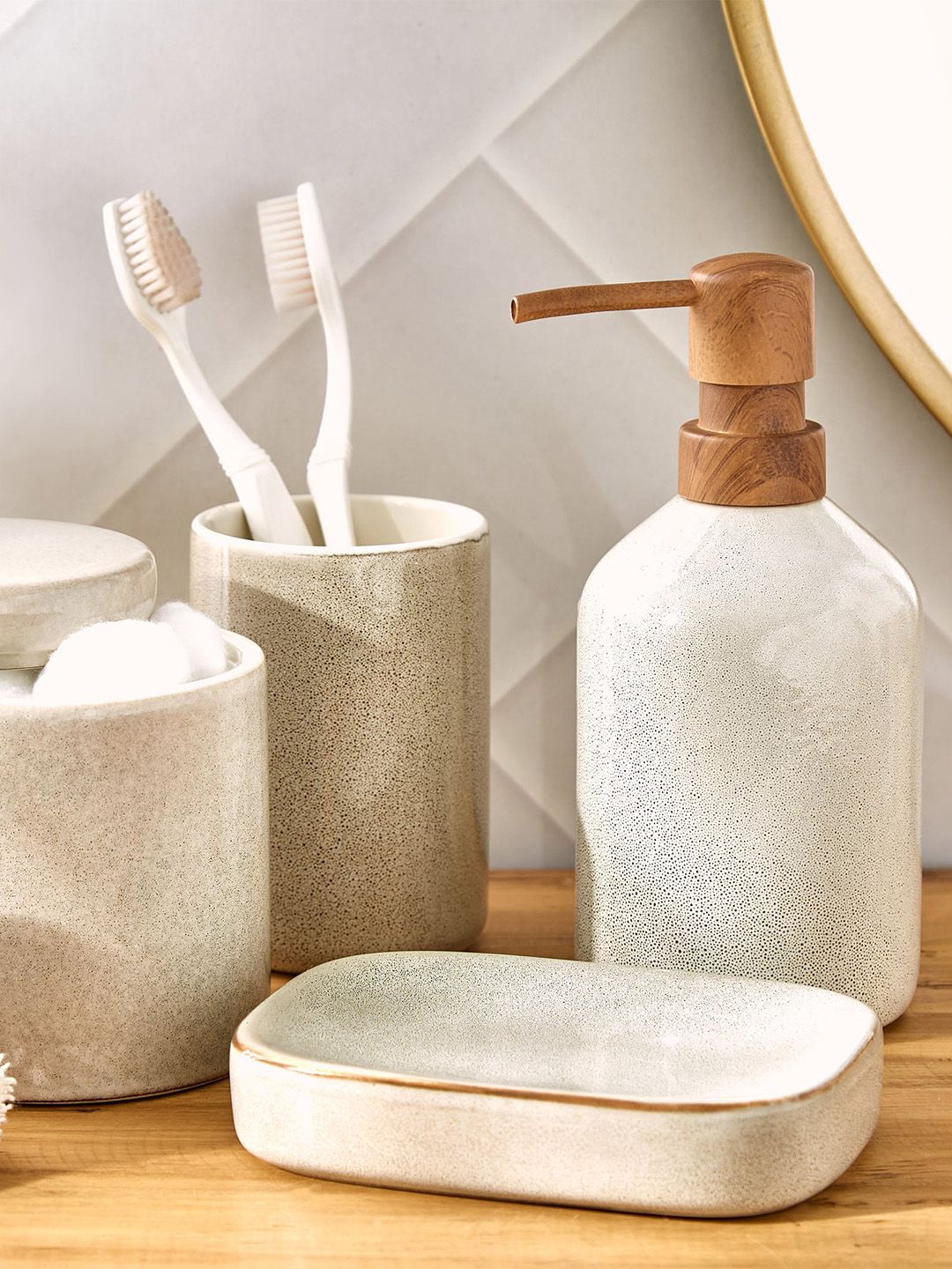 Home Centre Noelle Reactive Beige Ceramic Soap Dispenser 400 ml