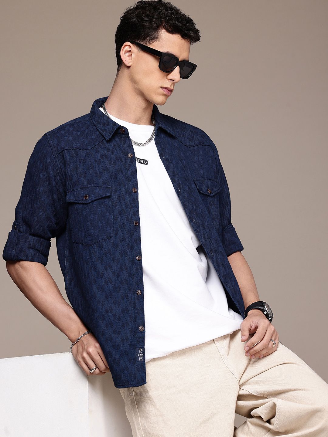 The Roadster Life Co. Self Design Opaque Casual Shirt