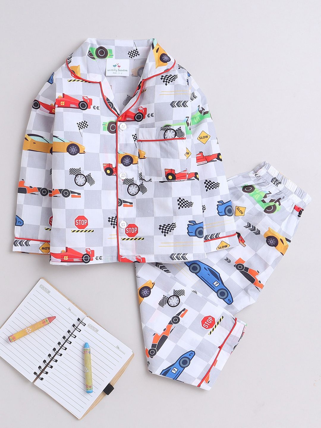 Knitting Doodles Kids Printed Pure Cotton Night suit