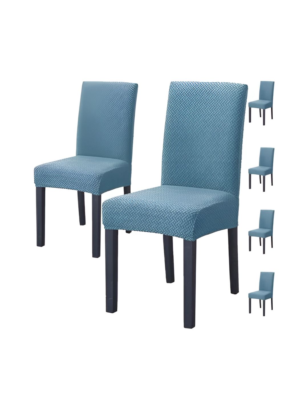 HOUSE OF QUIRK Blue 6 Pieces Self Design Removable Washable Chair Cover
