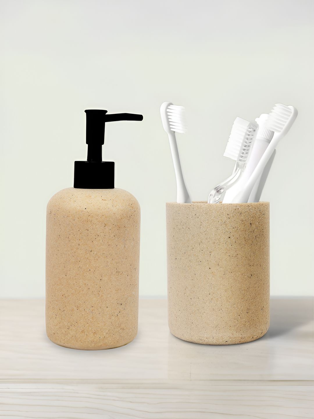 Anko Beige & Black 2 Piece Textured Bath Accessories Set