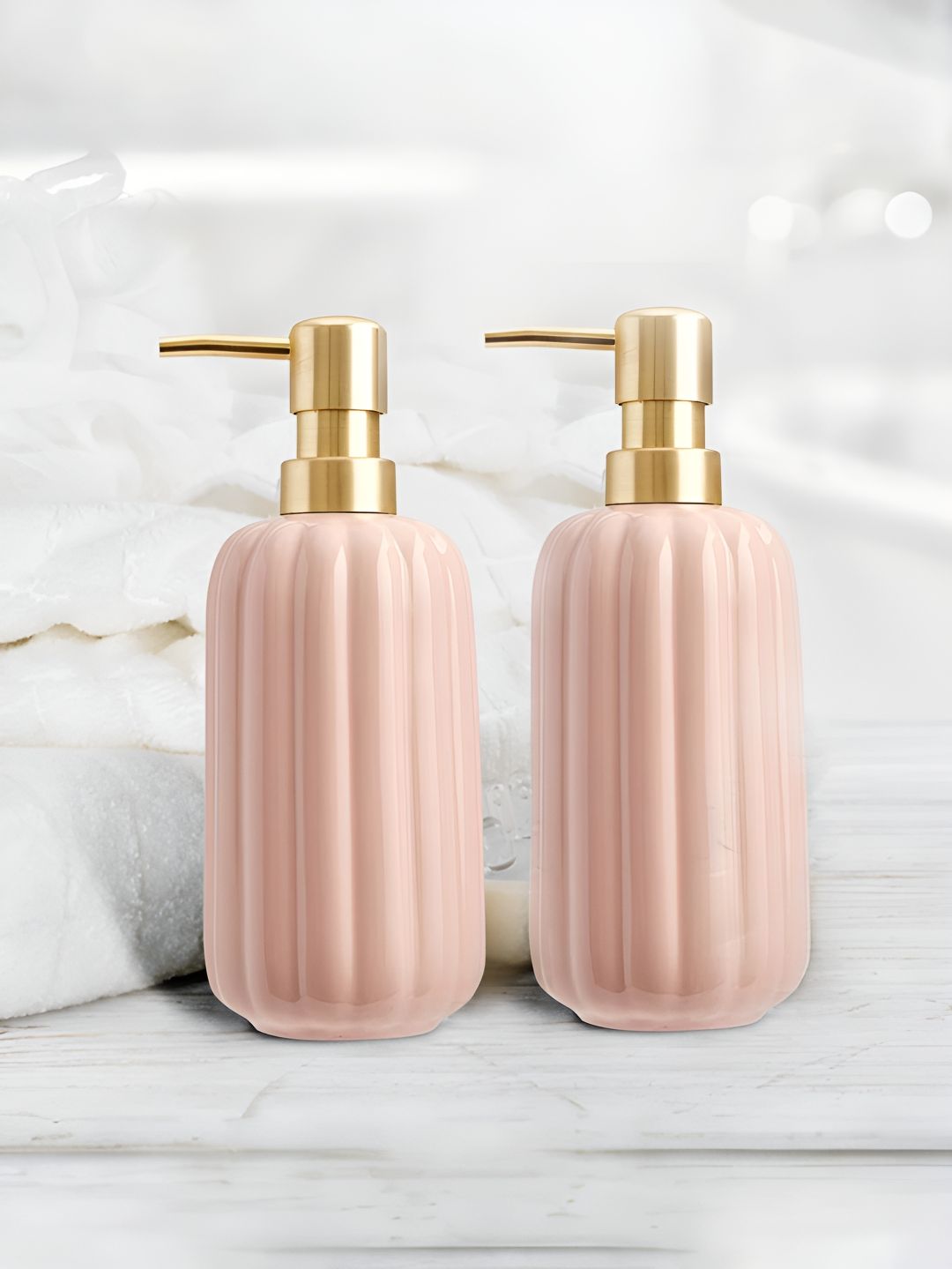 Anko Pink & Gold-Toned 2 Piece Solid Ceramic Soap Dispenser