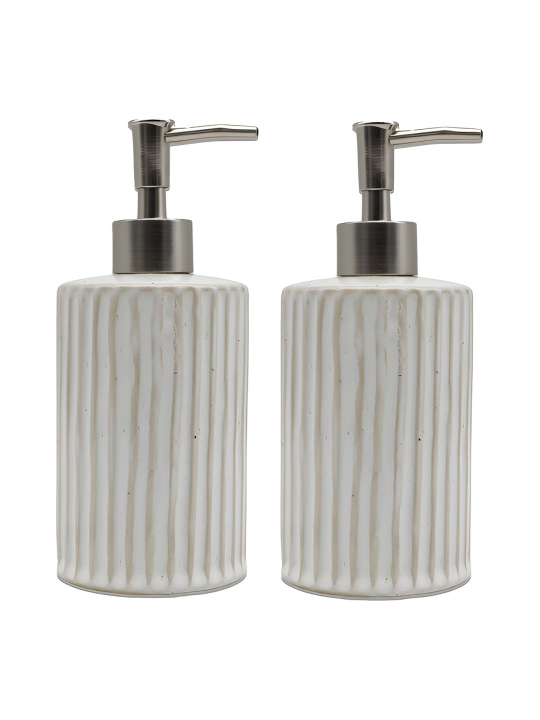 Anko White 2 Piece Striped Ceramic Soap Dispenser 400 ml