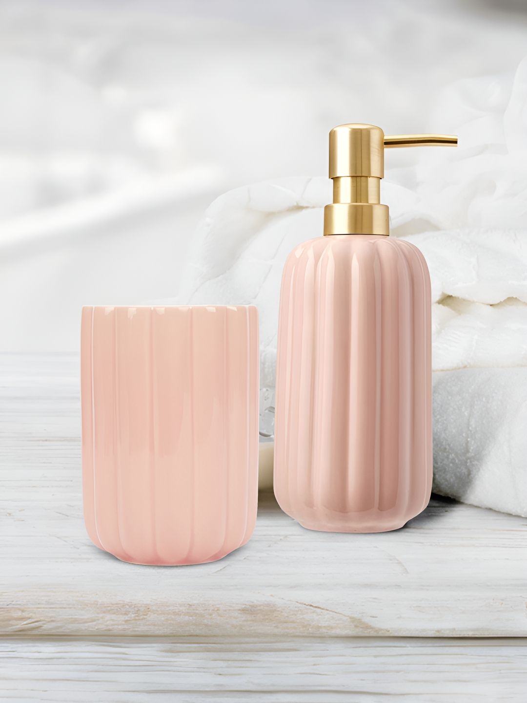 Anko Pink 2 Piece Textured Ceramic Bath Accessories  400 ml