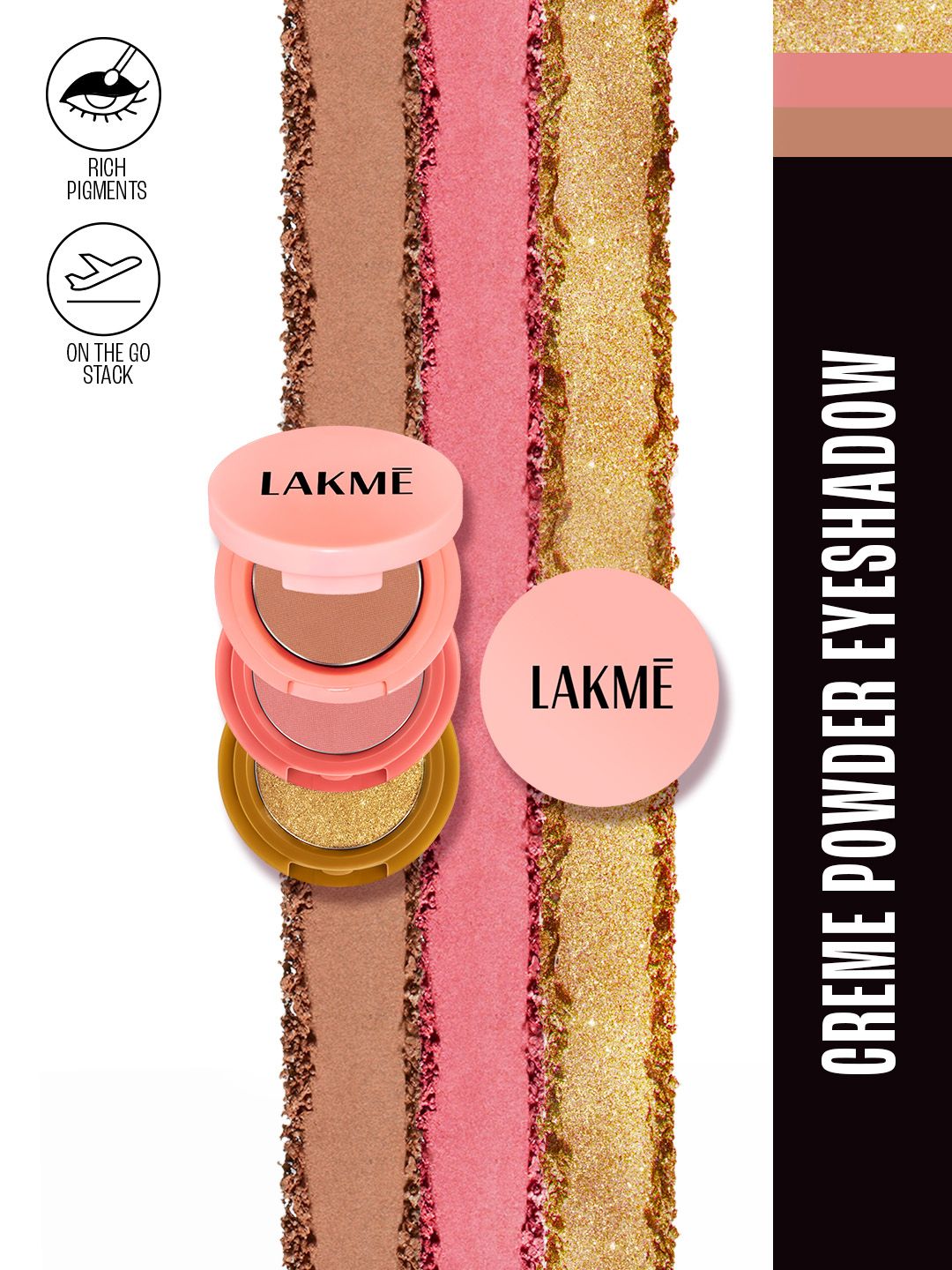 Lakme 9to5 Eyeconic Creme Powder Shadow Stack - Golden Hour Goddess