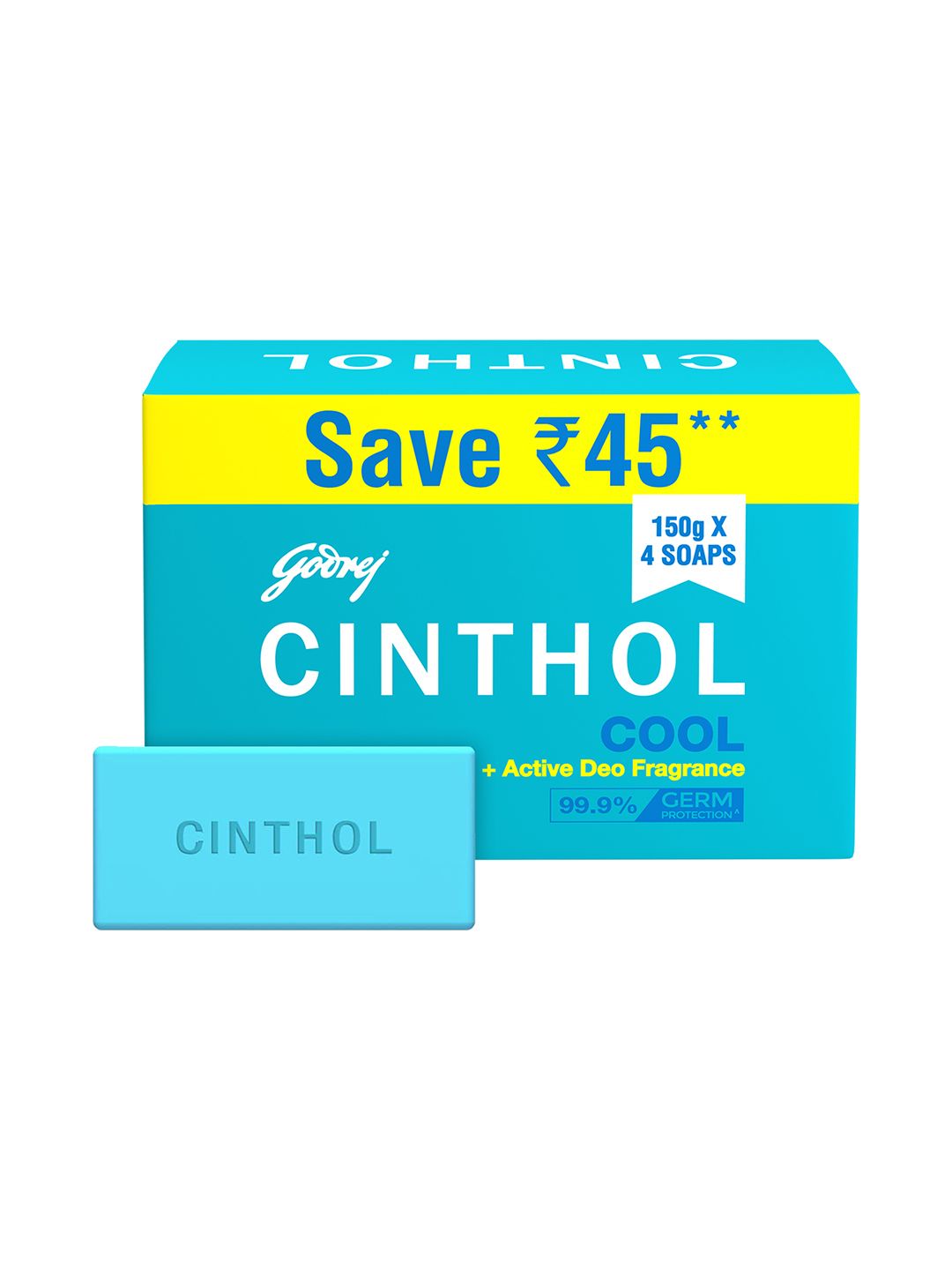 CINTHOL Set of 4 Cool Soap with Menthol & Active Deo Fragrance - 150 g Each