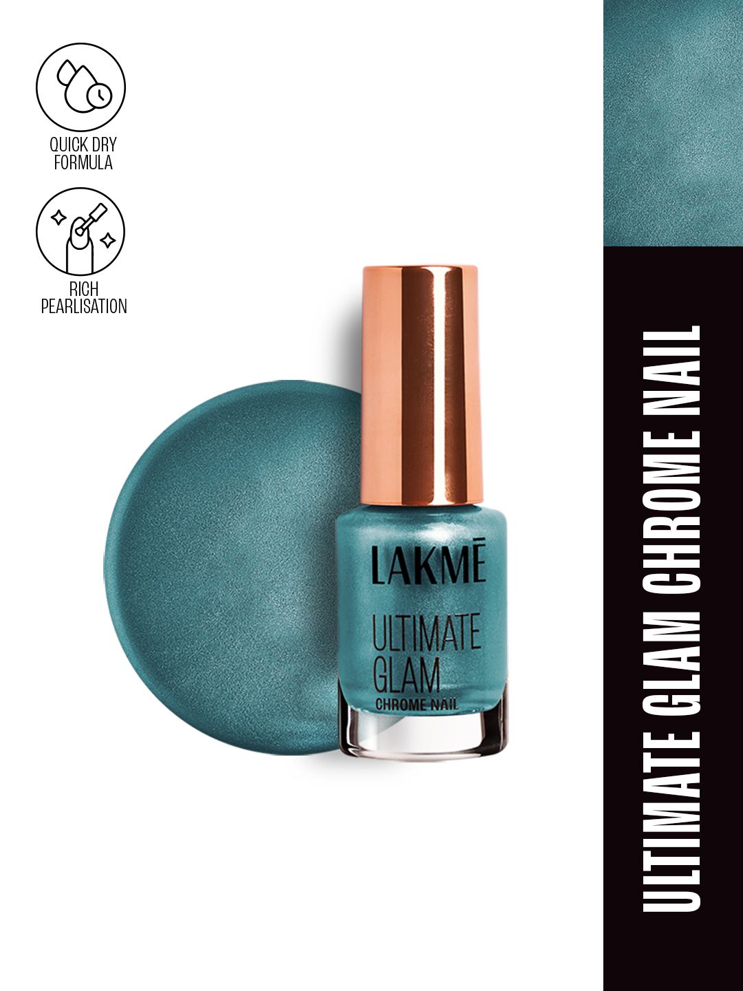 Lakme Ultimate Glam Quick Dry Chrome Nail Polish 6 ml - Turquoise CH9