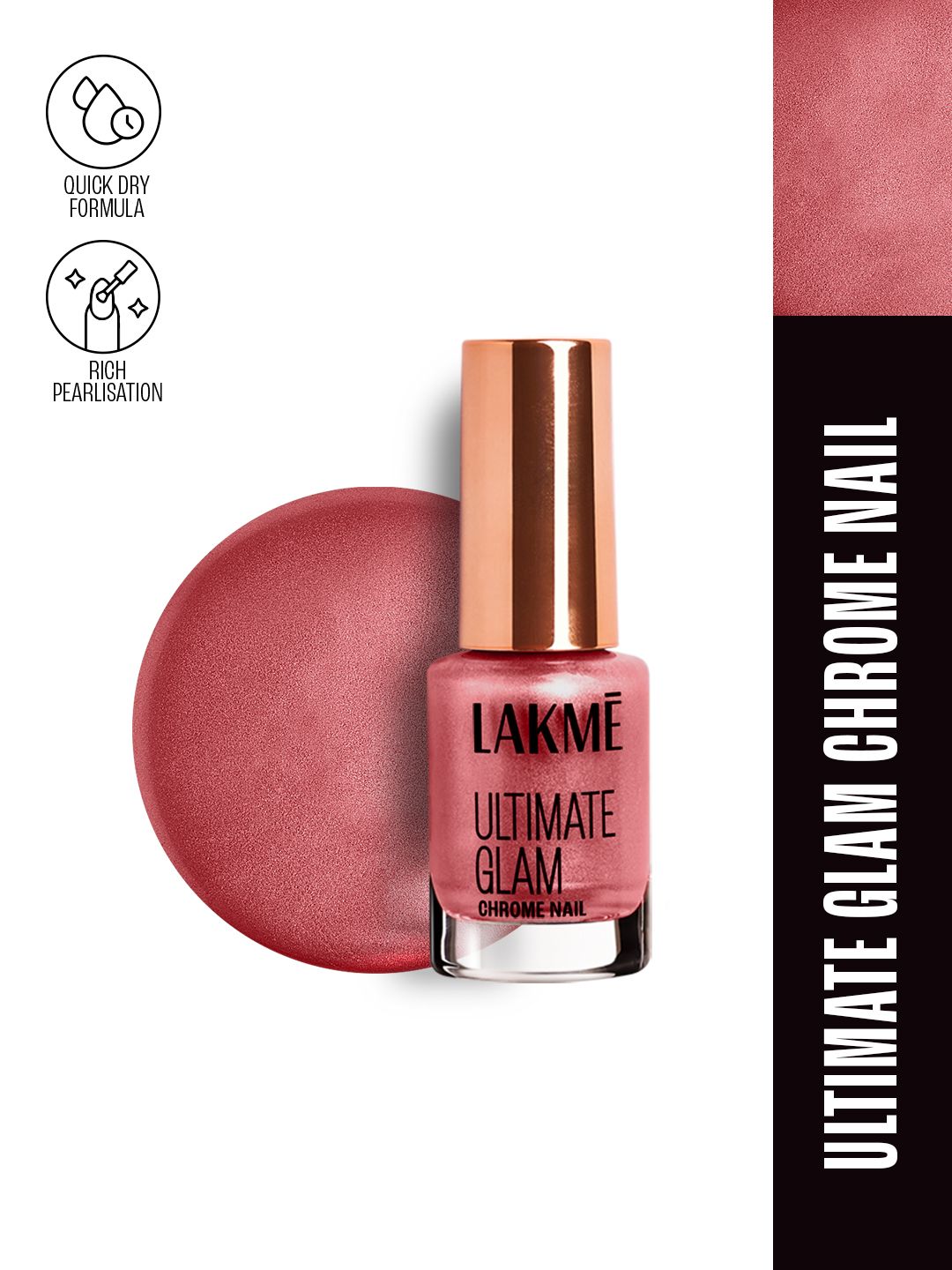 Lakme Ultimate Glam Quick Dry Chrome Nail Polish 6 ml - Red CH8