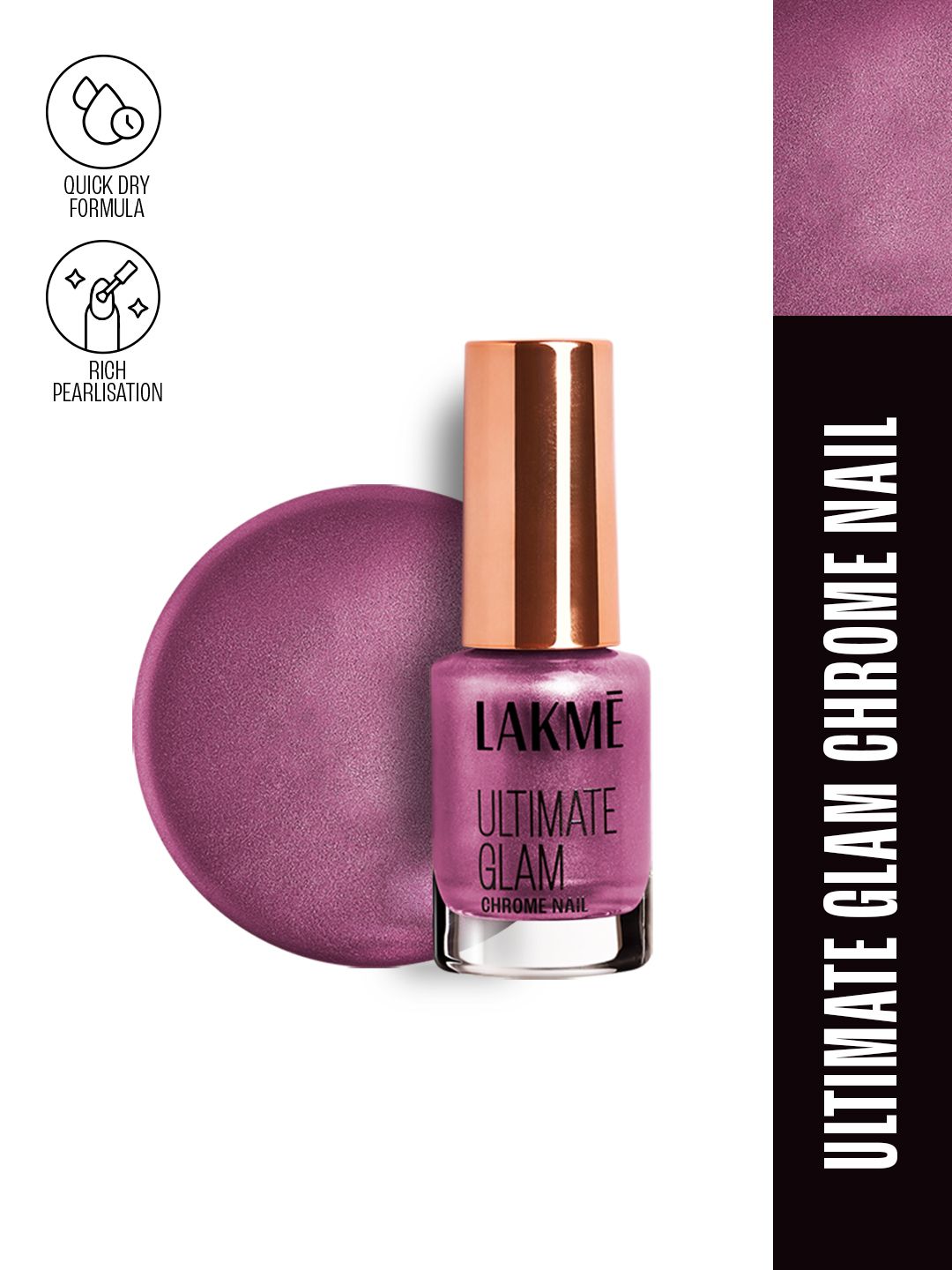 Lakme Ultimate Glam Quick Dry Chrome Nail Polish 6 ml - Pink CH7