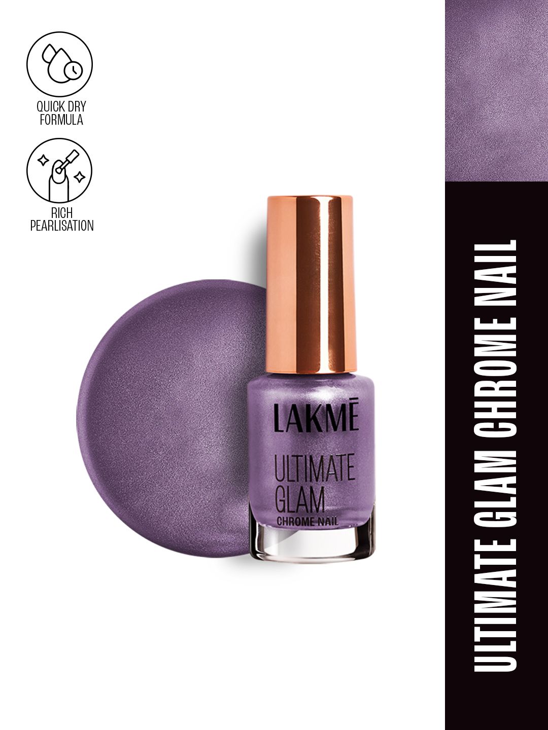 Lakme Ultimate Glam Quick Dry Chrome Nail Polish 6 ml - Magenta CH2