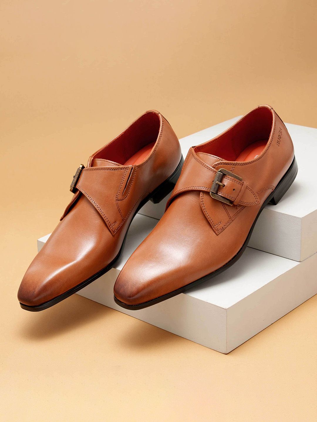 Ruosh Ruosh Men Textured Leather Monks