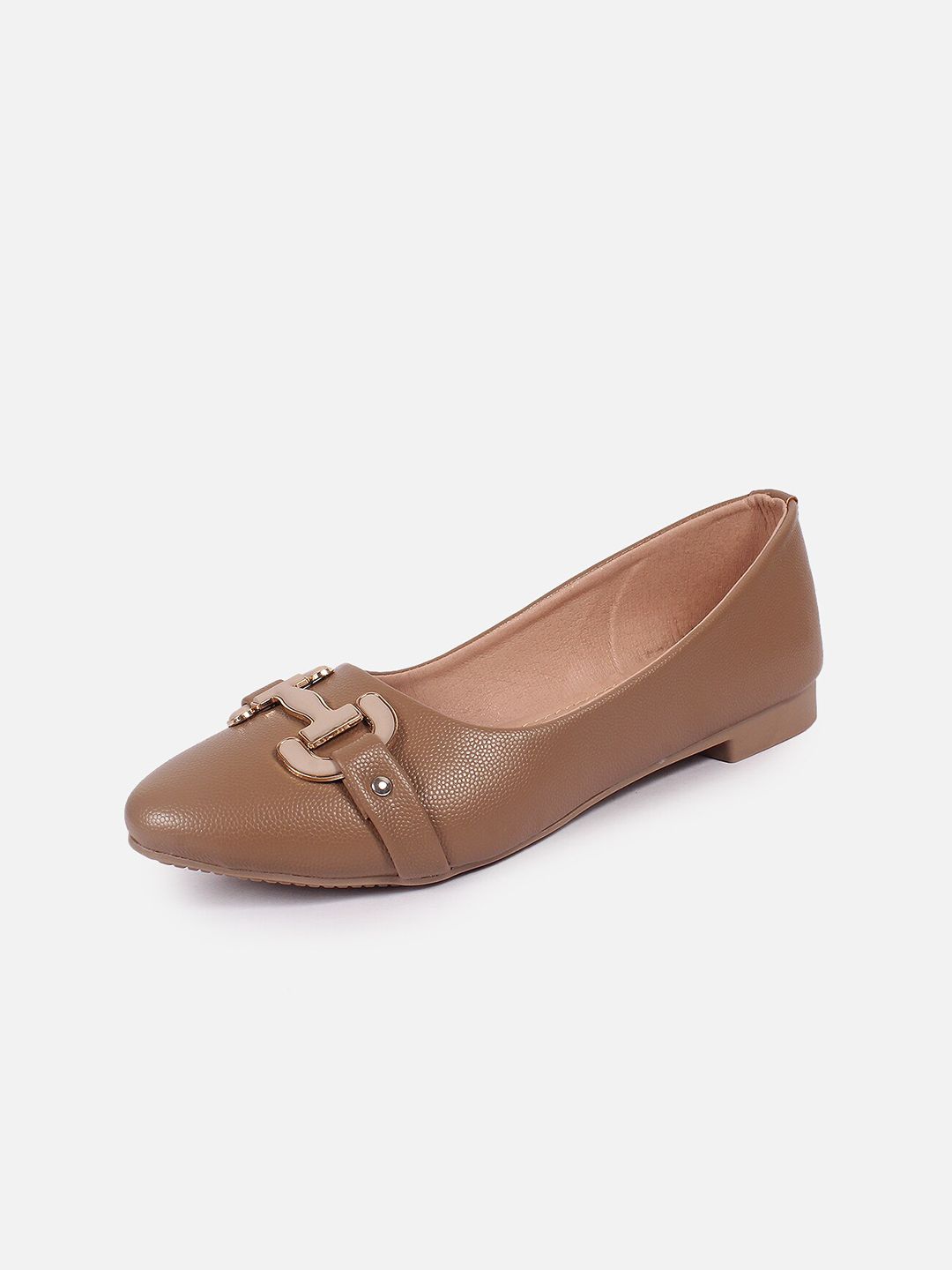 DressBerry Khaki Embellished Pointed Toe Ballerinas