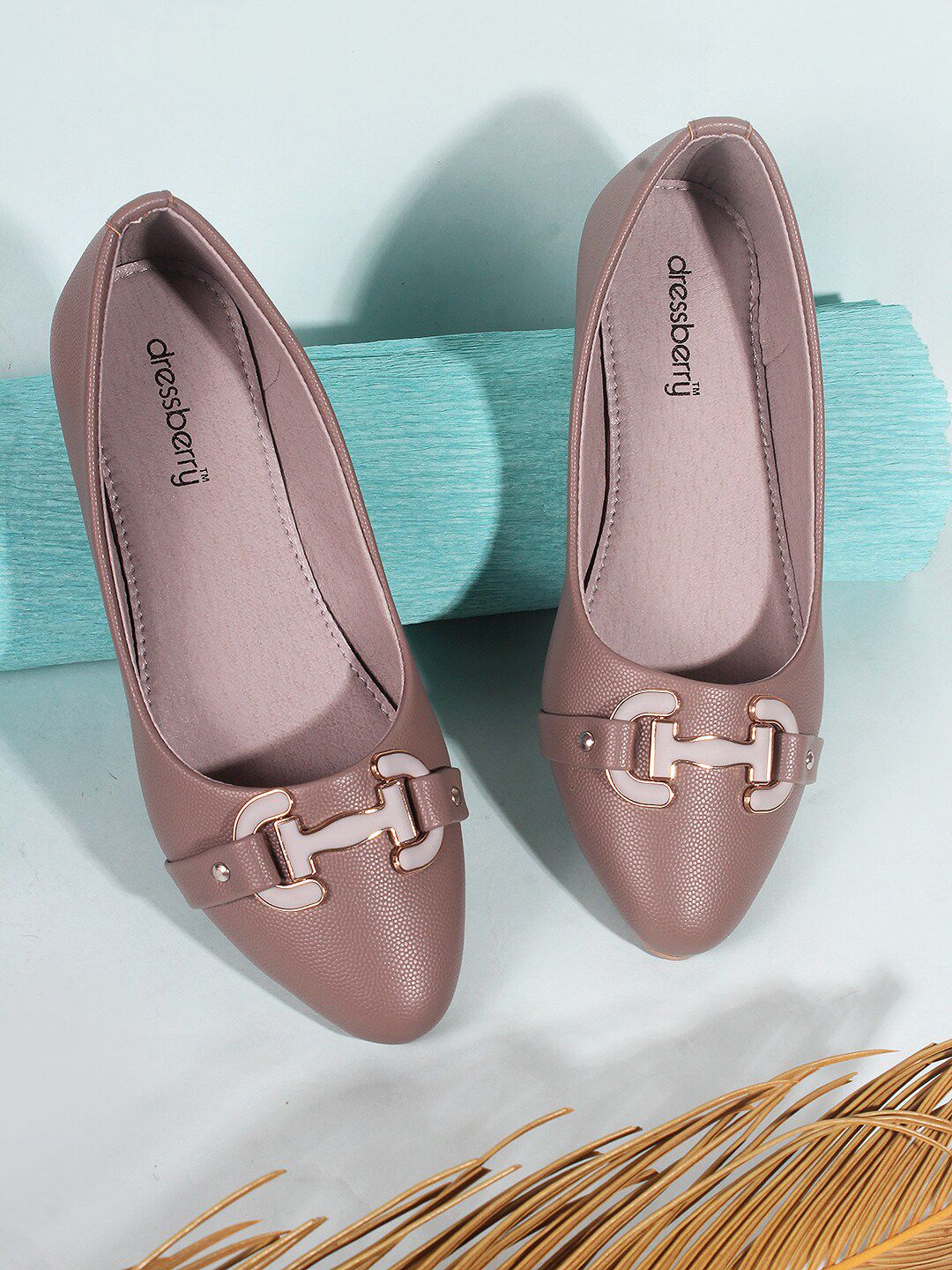 DressBerry Beige Embellished Pointed Toe Ballerinas