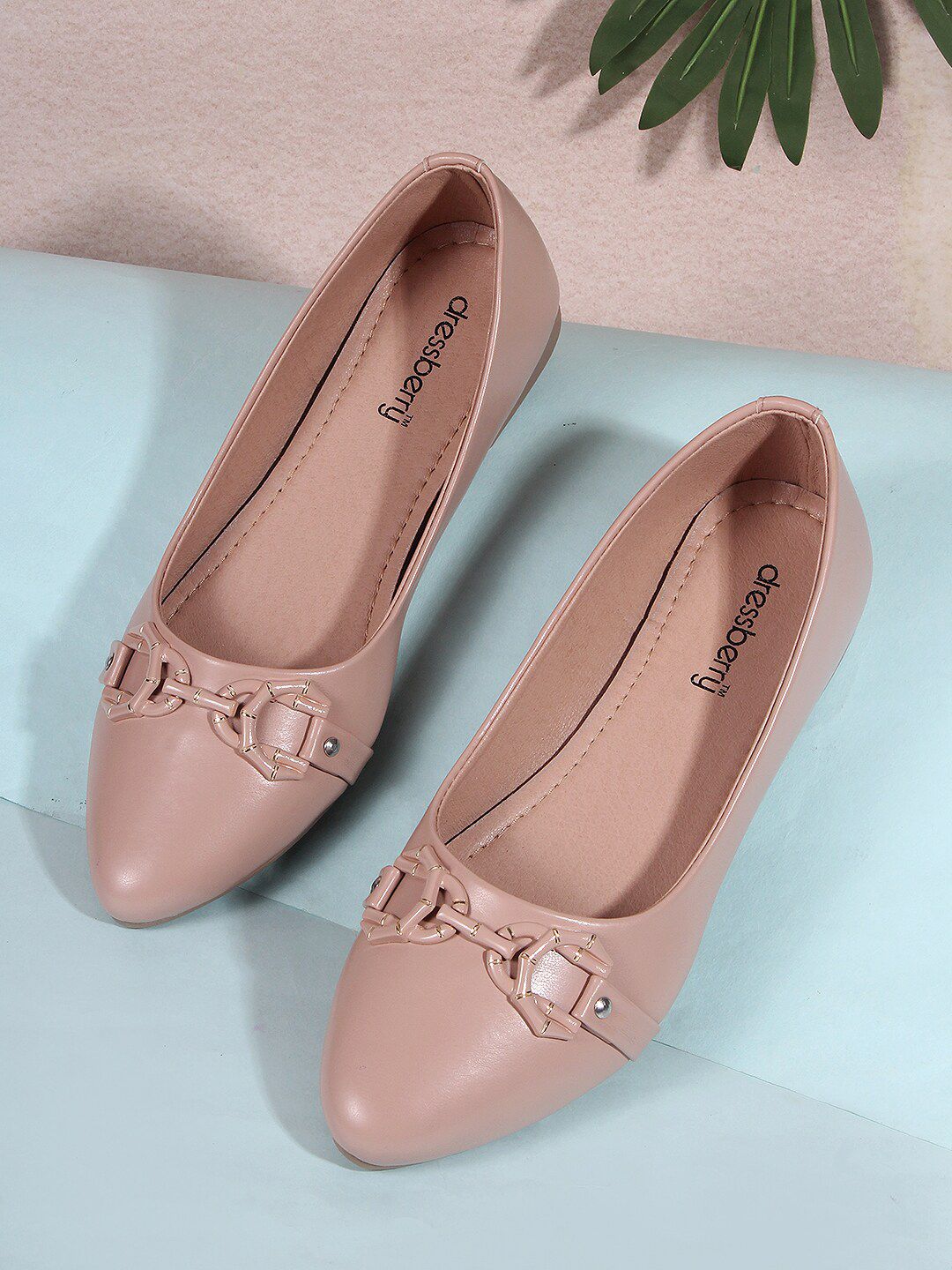 DressBerry Pink Embellished Pointed Toe Ballerinas