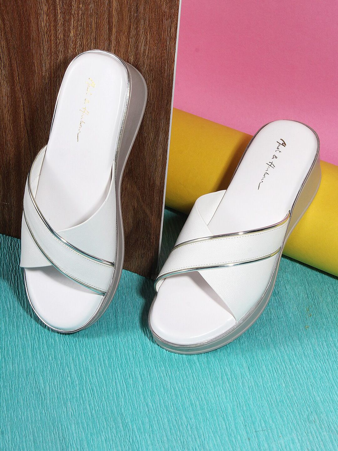 Mast & Harbour White Textured Open Toe Wedge Heels