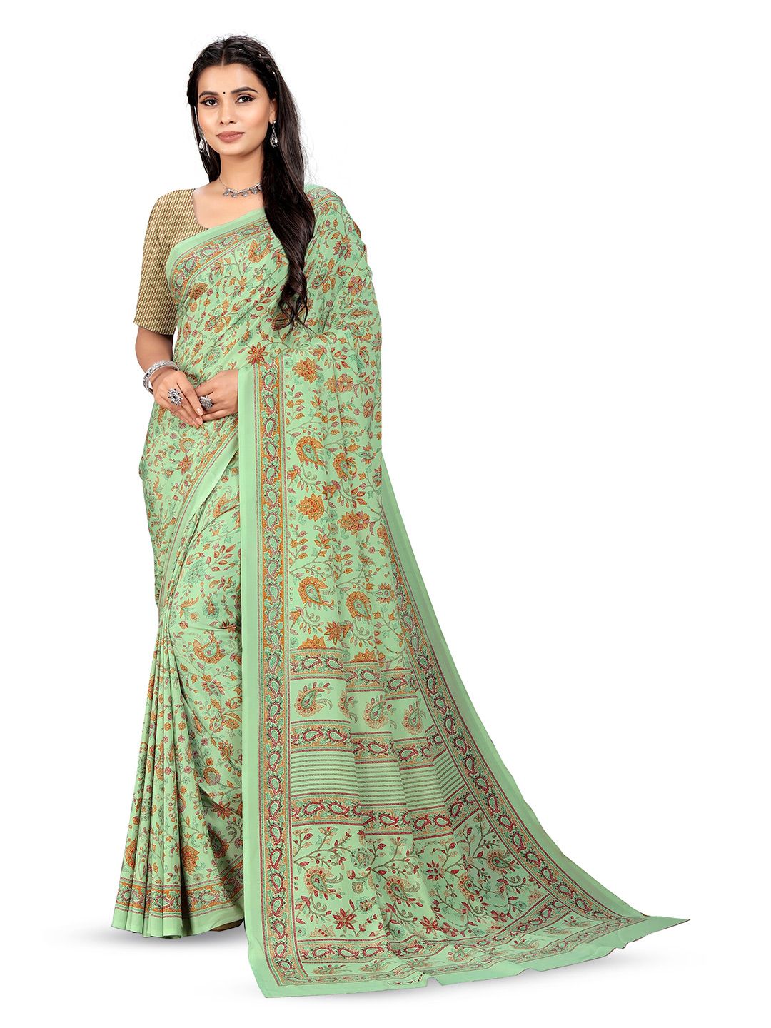 VIMLA VIMLA Ethnic Motifs Printed Pure Crepe Mysore Silk Saree