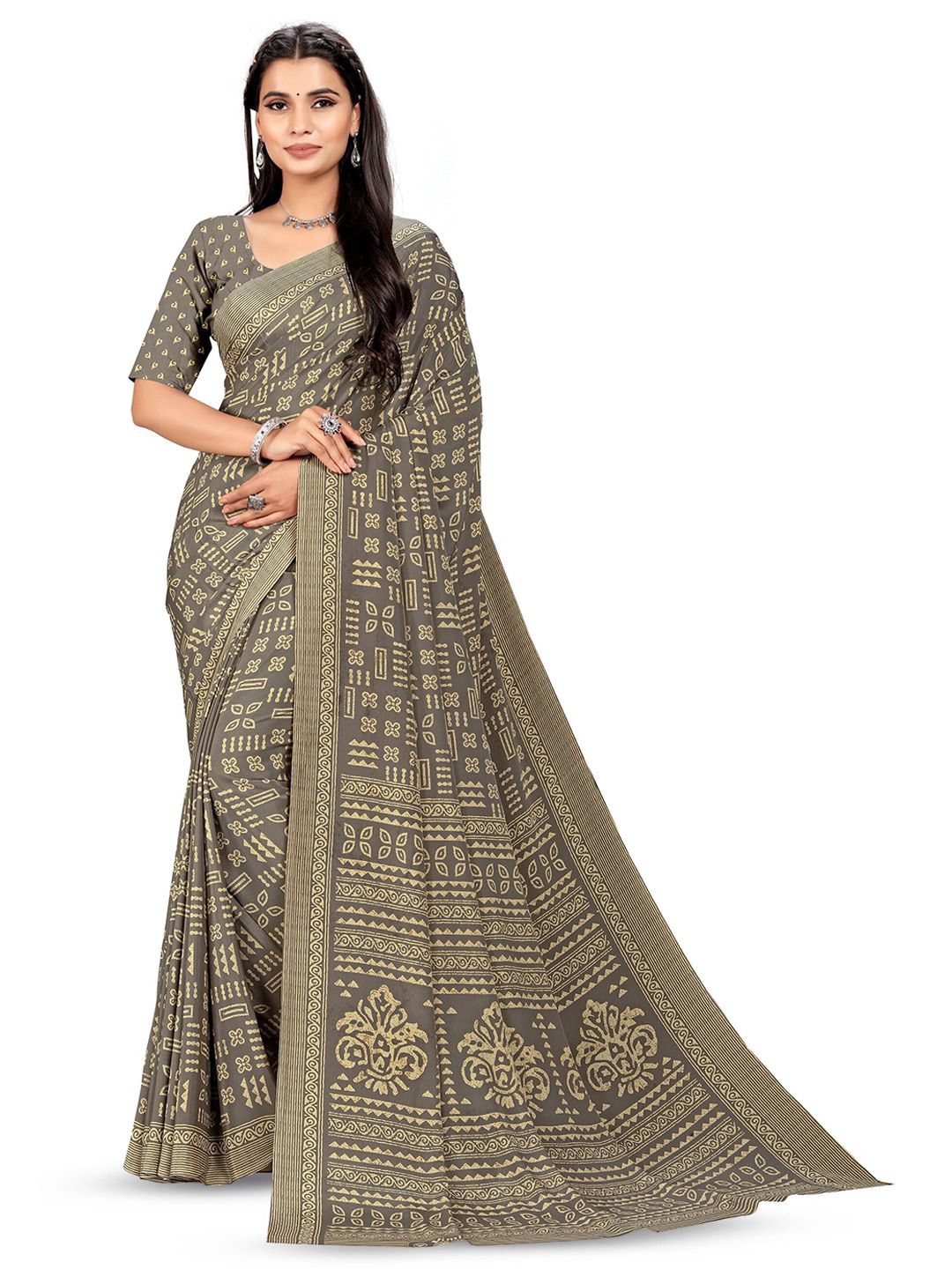VIMLA VIMLA Geometric Printed Pure Crepe Mysore Silk Saree