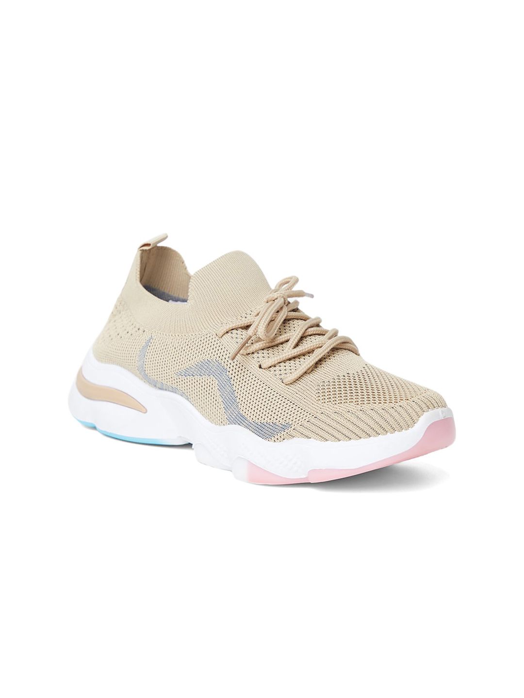 The Roadster Lifestyle Co. Women Beige Textured Comfort Insole Contrast Sole Sneakers